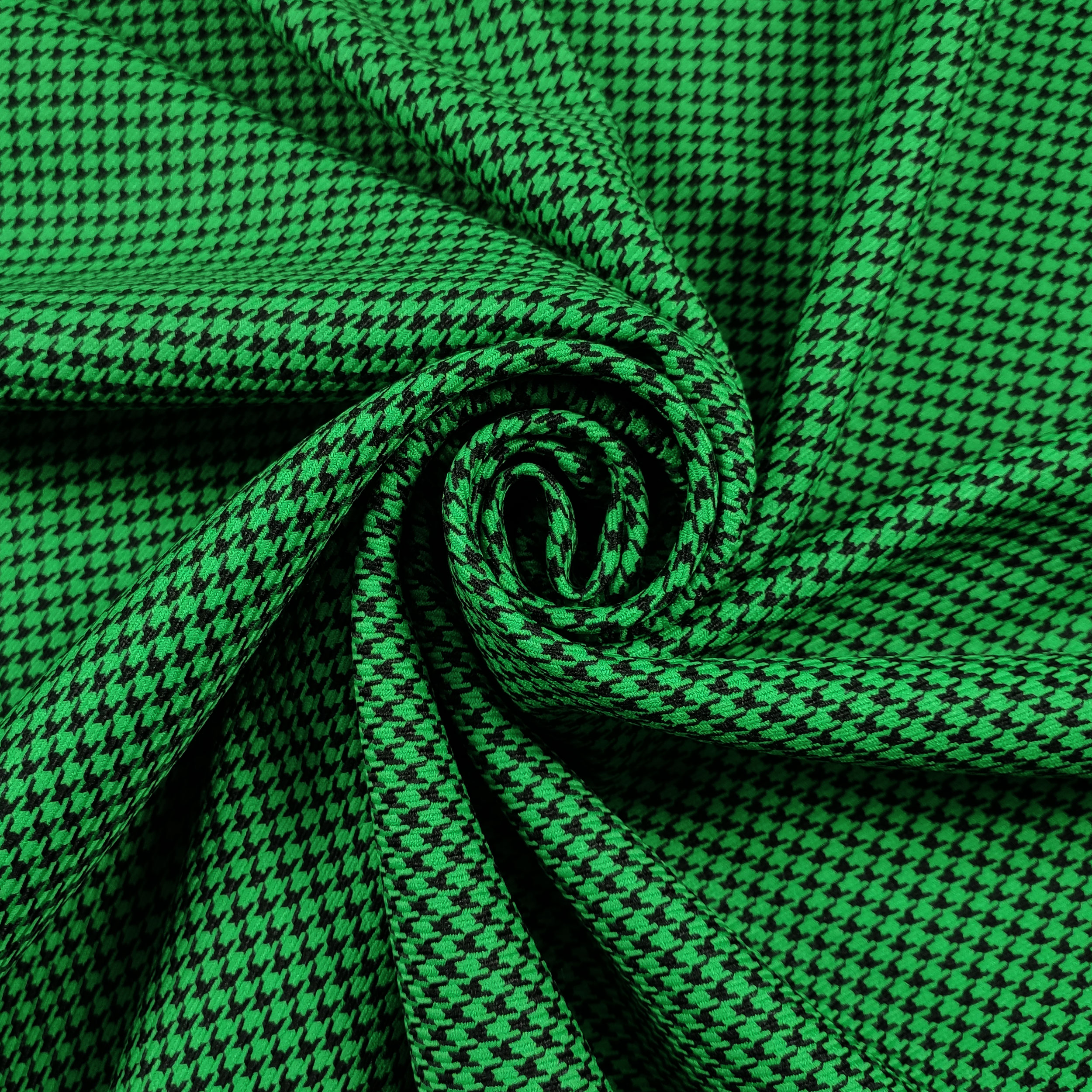 Tissu Pied de Poule Fond noir fond vert