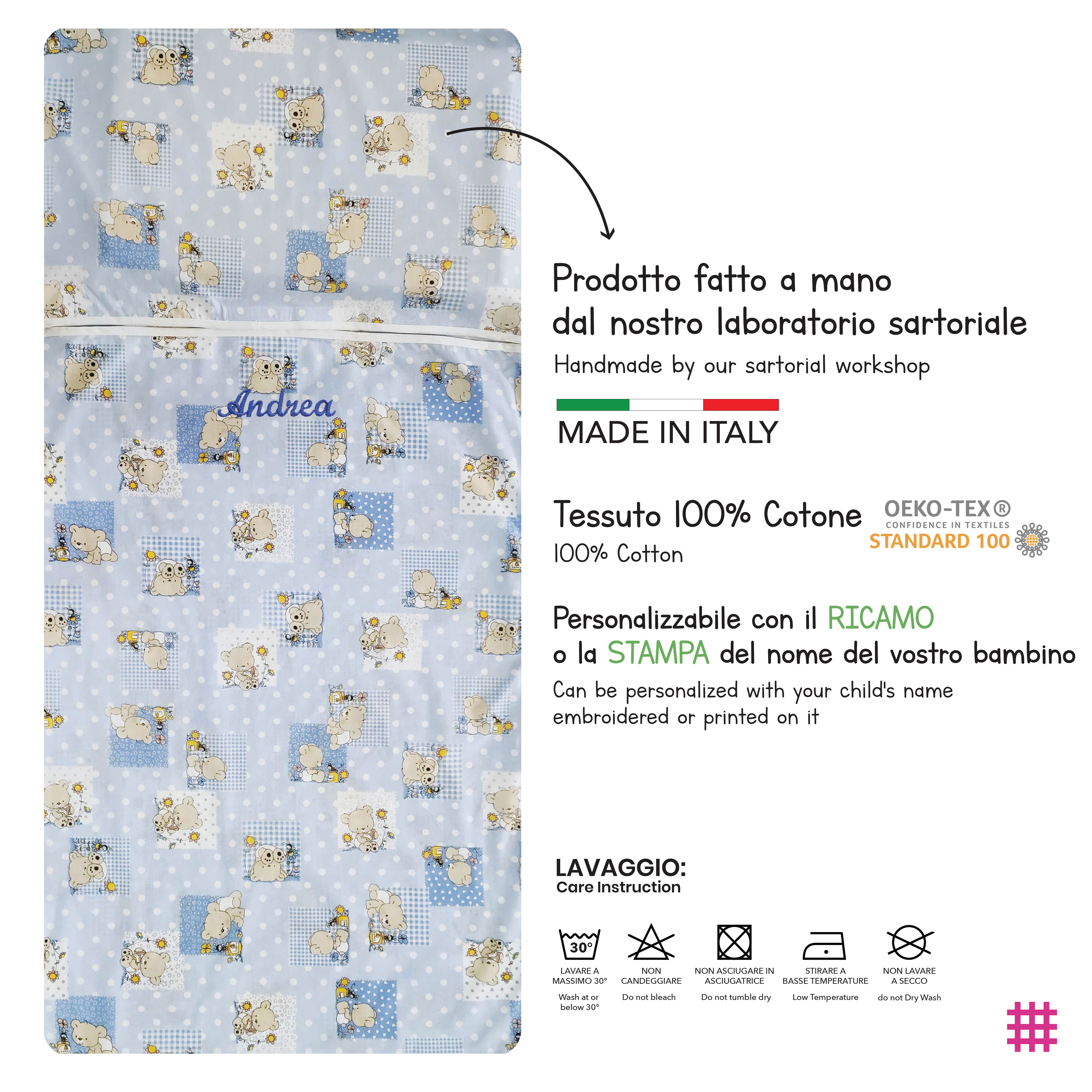 Saco de dormir de verano Osos y abejas Azul claro Image
