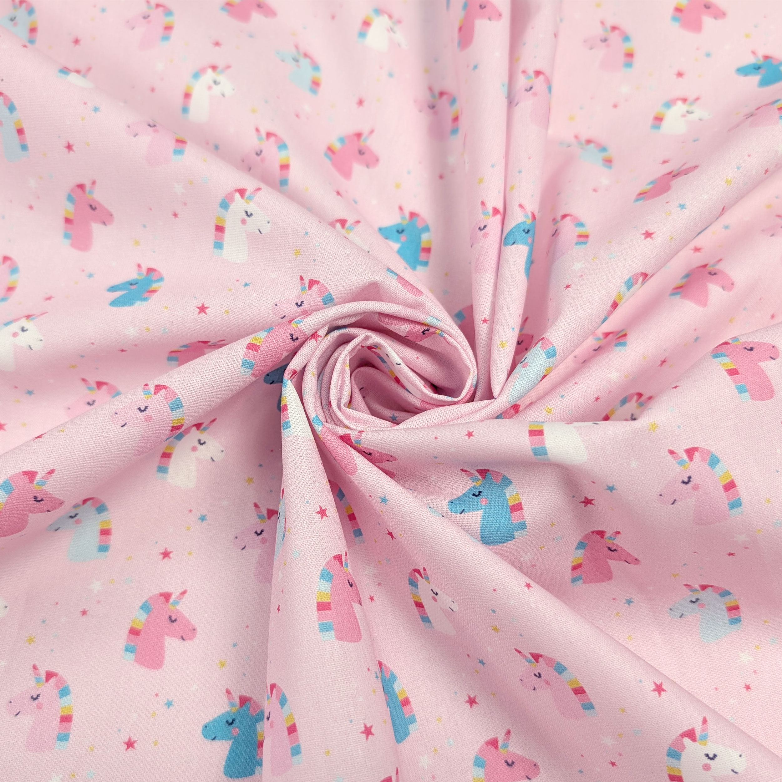 Cotton Poplin Unicorns Pink Background