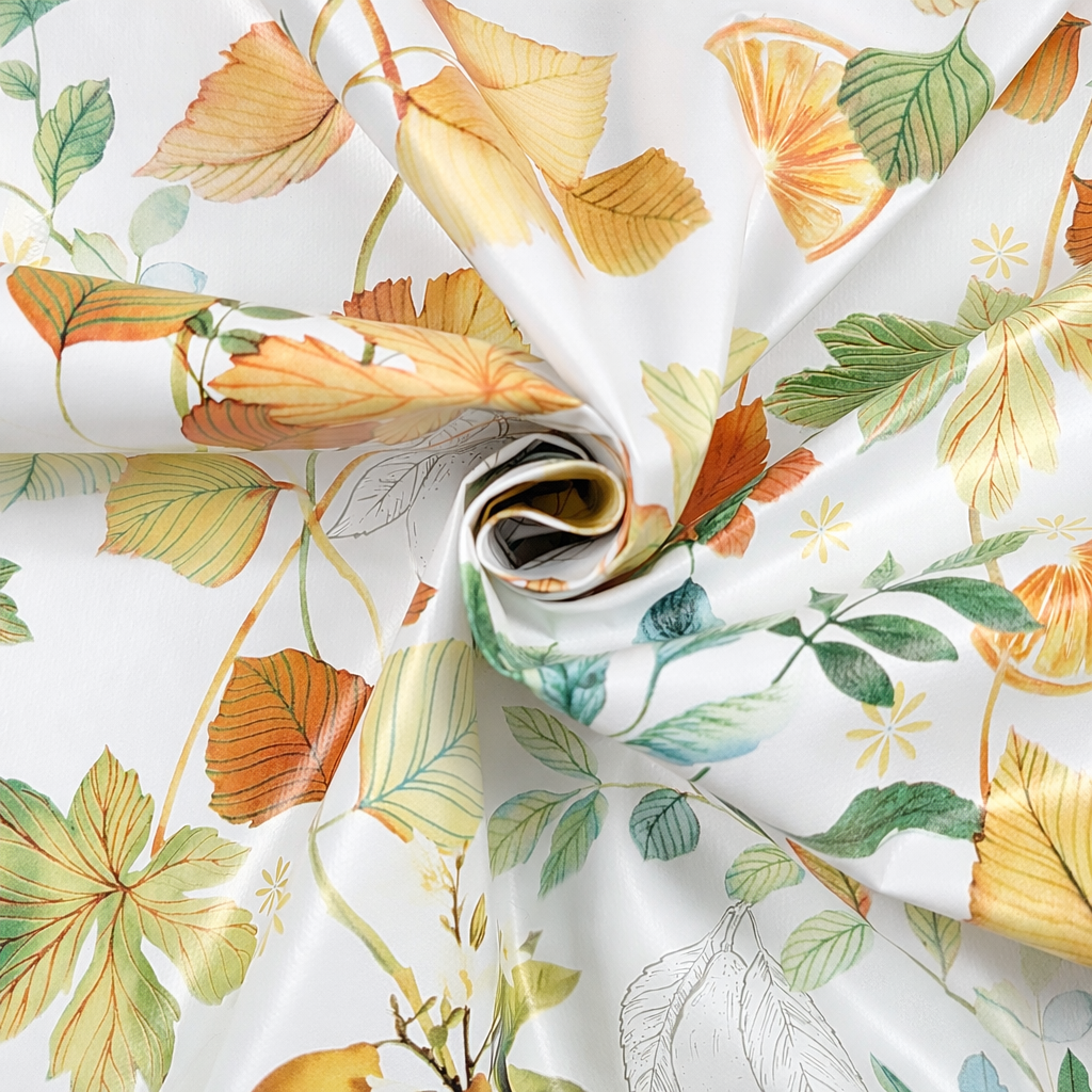 Fabric for Plastic-coated Tablecloth Lemons and Leaves Image