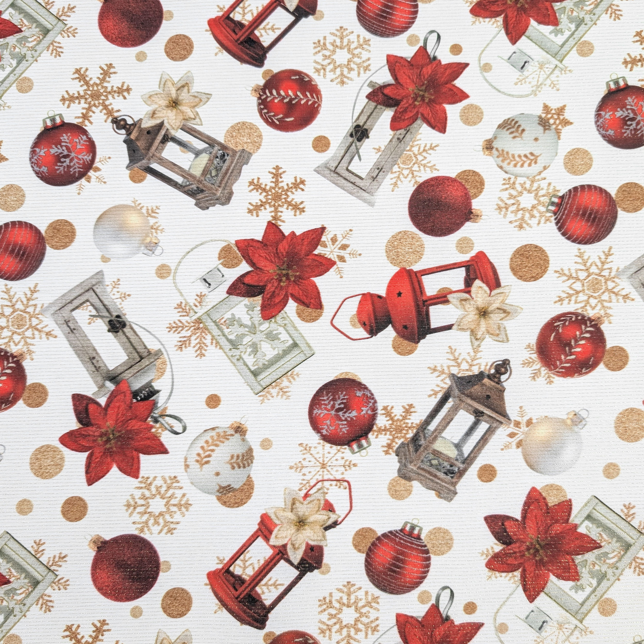 Christmas decoration fabric Lurex balls and lanterns Image