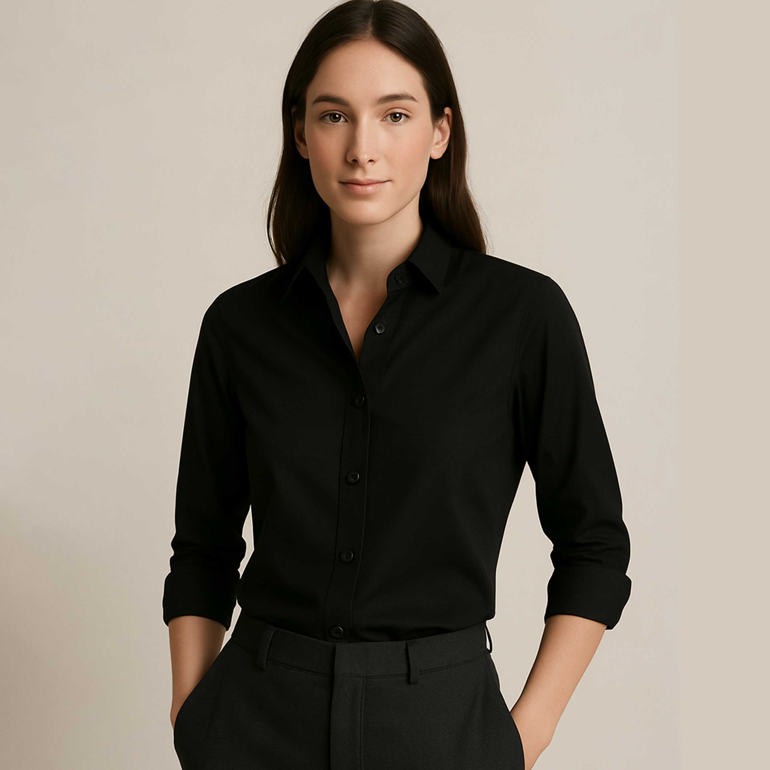 Cotton for Shirts Black No Iron Brennet Swiss Image