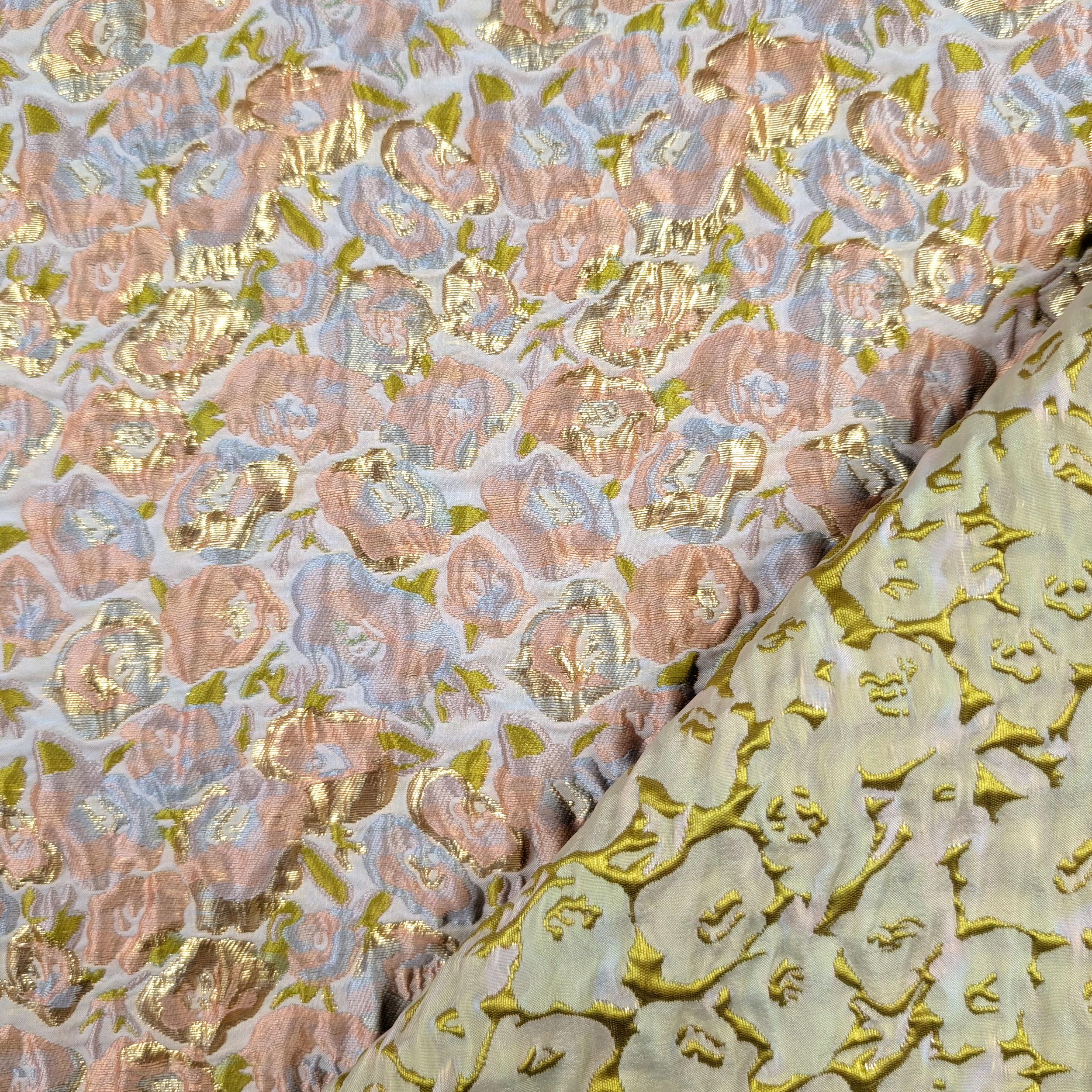 High Fashion Brocade Pink and Gold Flowers Image
