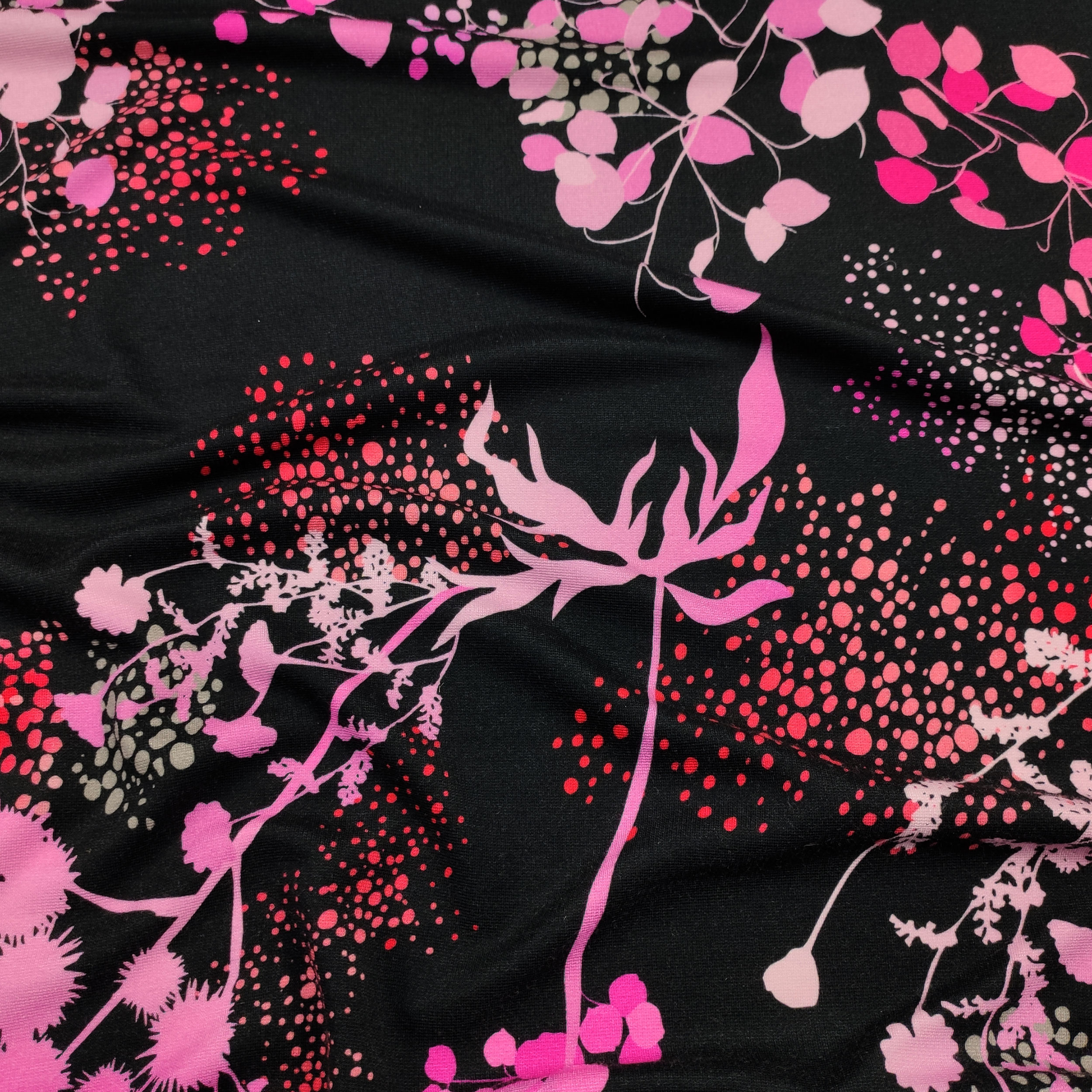 Jersey Fashion Fantasy Flowers Pink Background Black