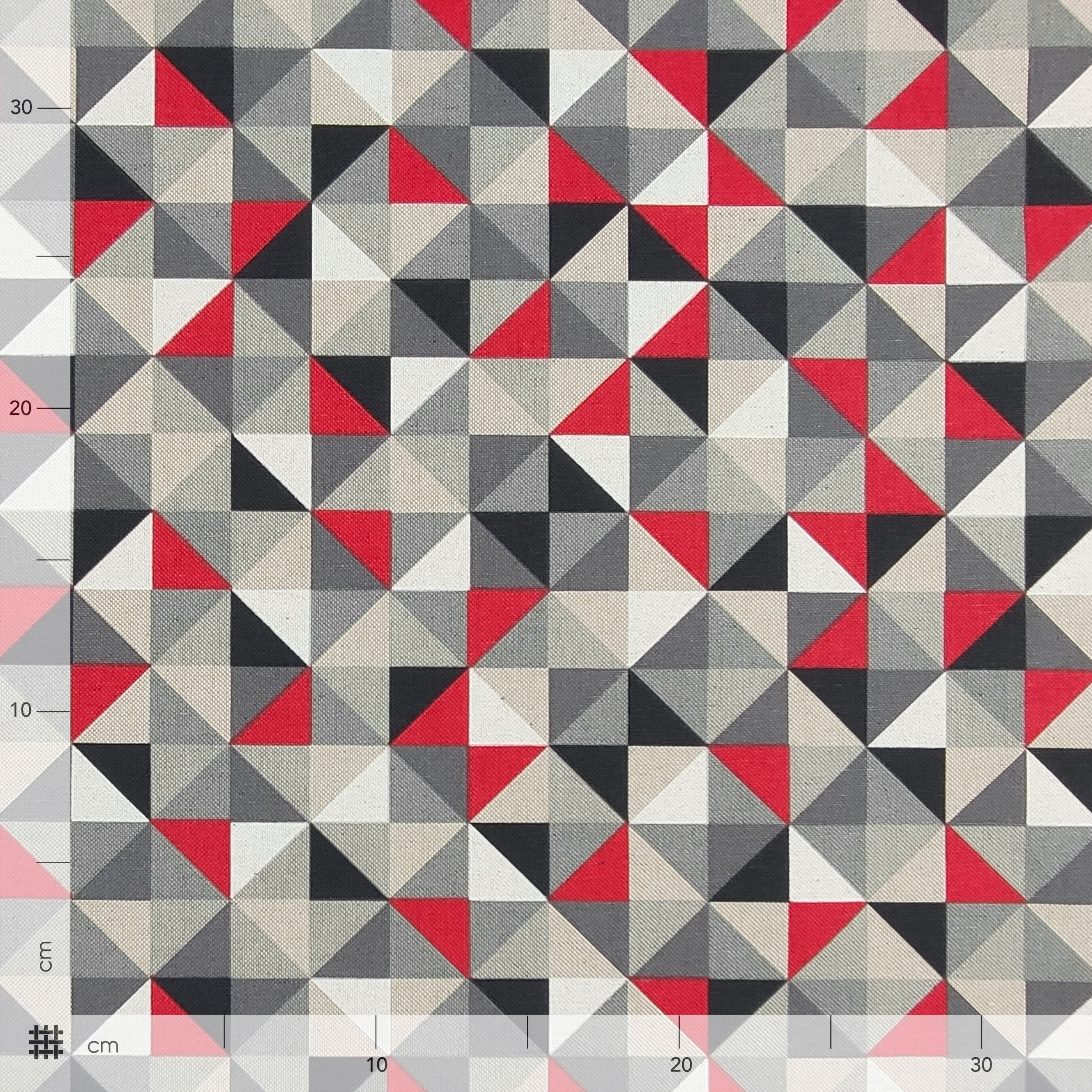 Cotton Mix Fabric Grey and Red Rhombus Tones Image