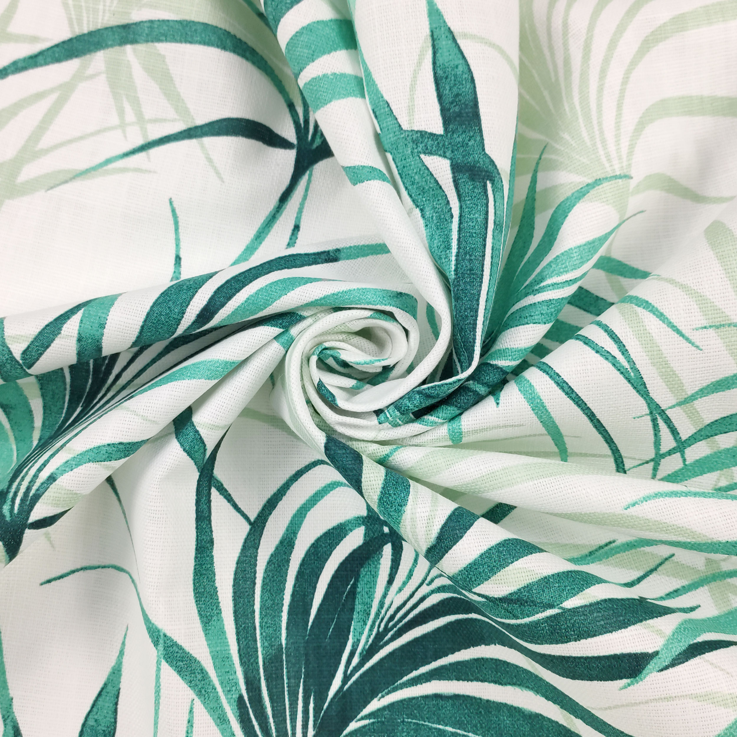 Cotton and Linen Leaves Aqua Green Image