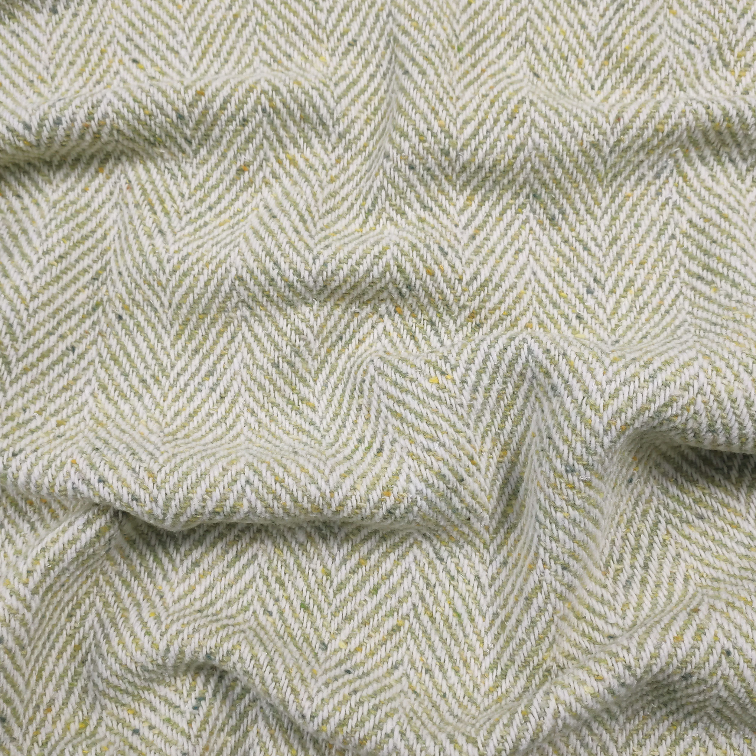 Tissu Tweed Jacquard à chevrons vert et blanc