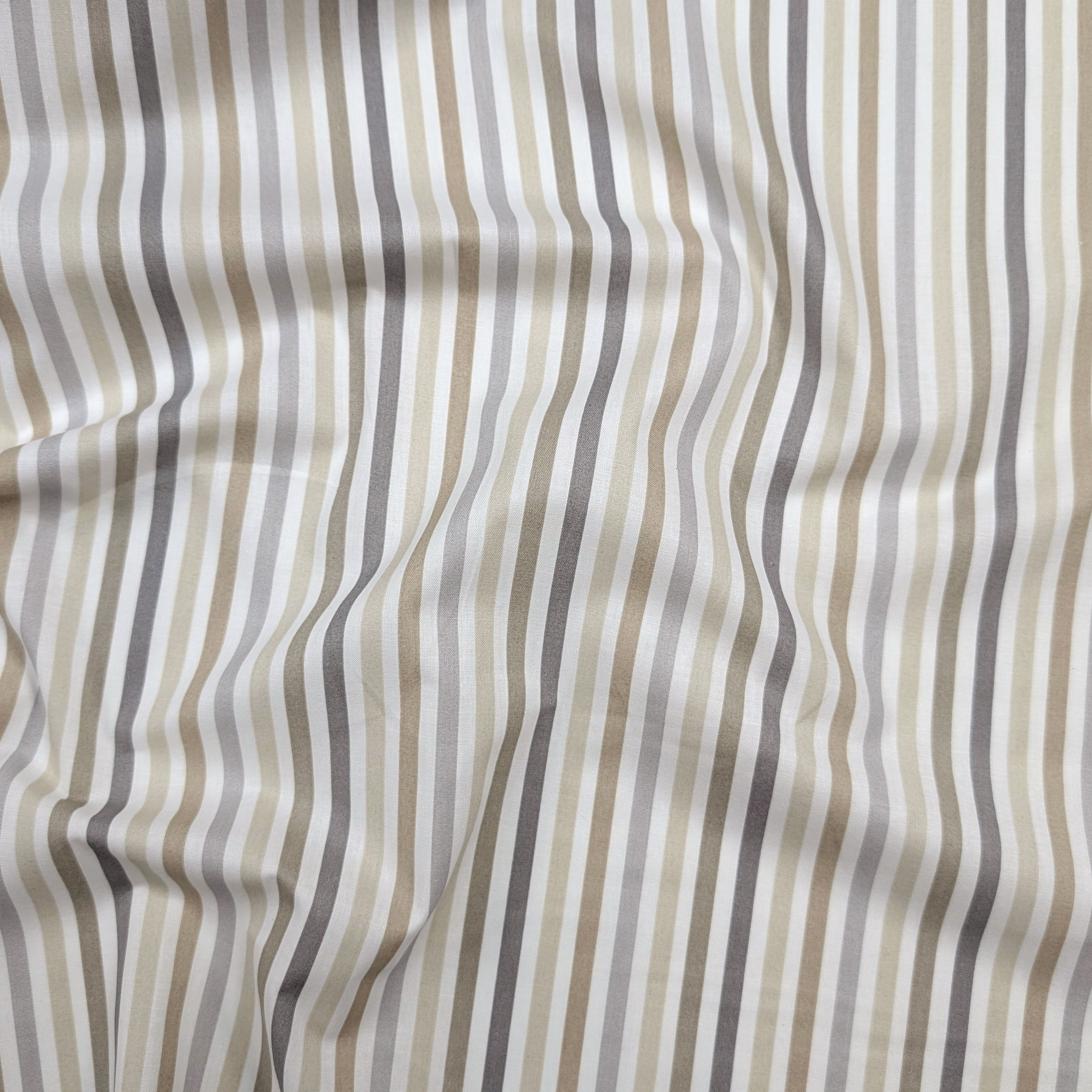 Beige Striped Cotton Fabric Image