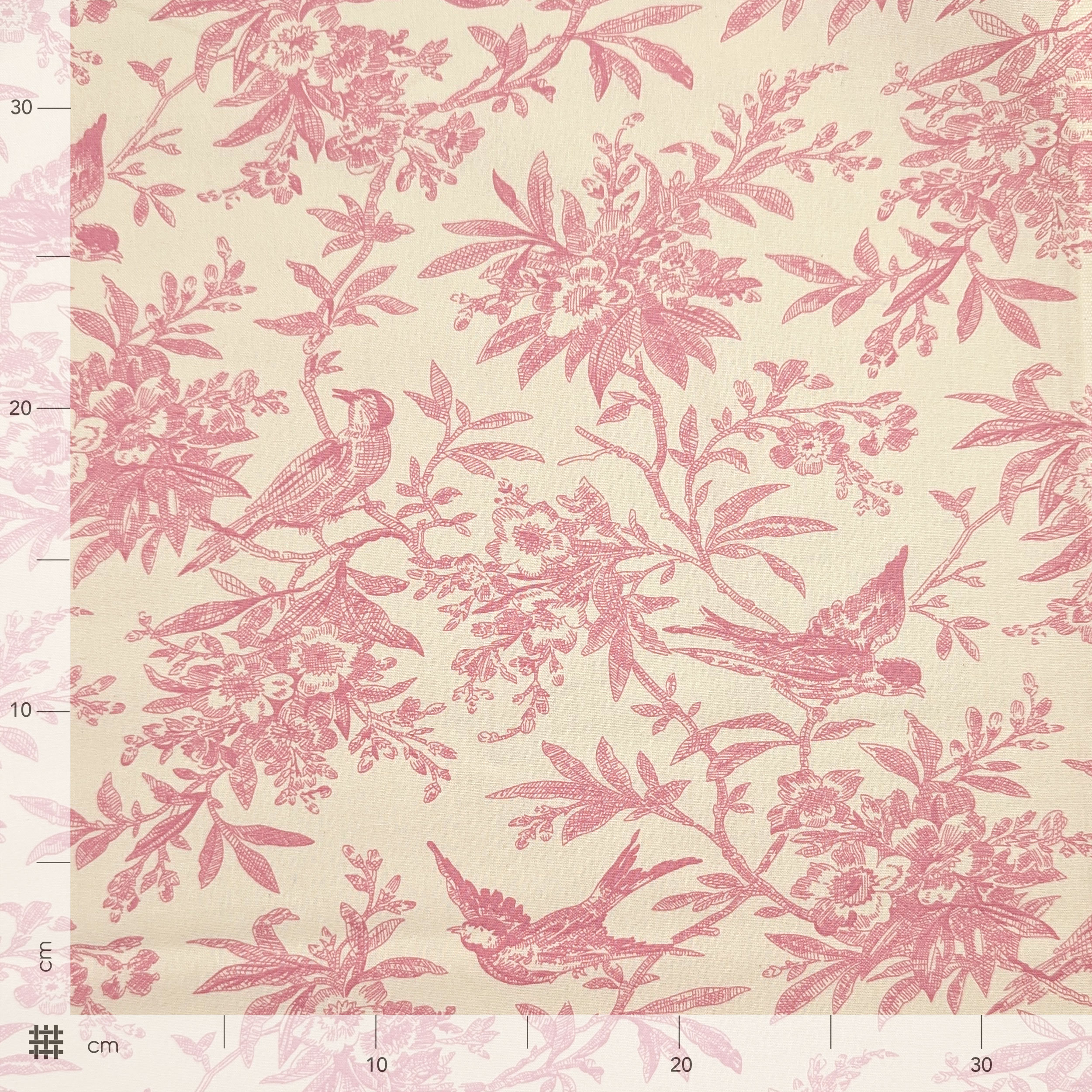 Vintage-print cotton poplin with pink birds and branches Image