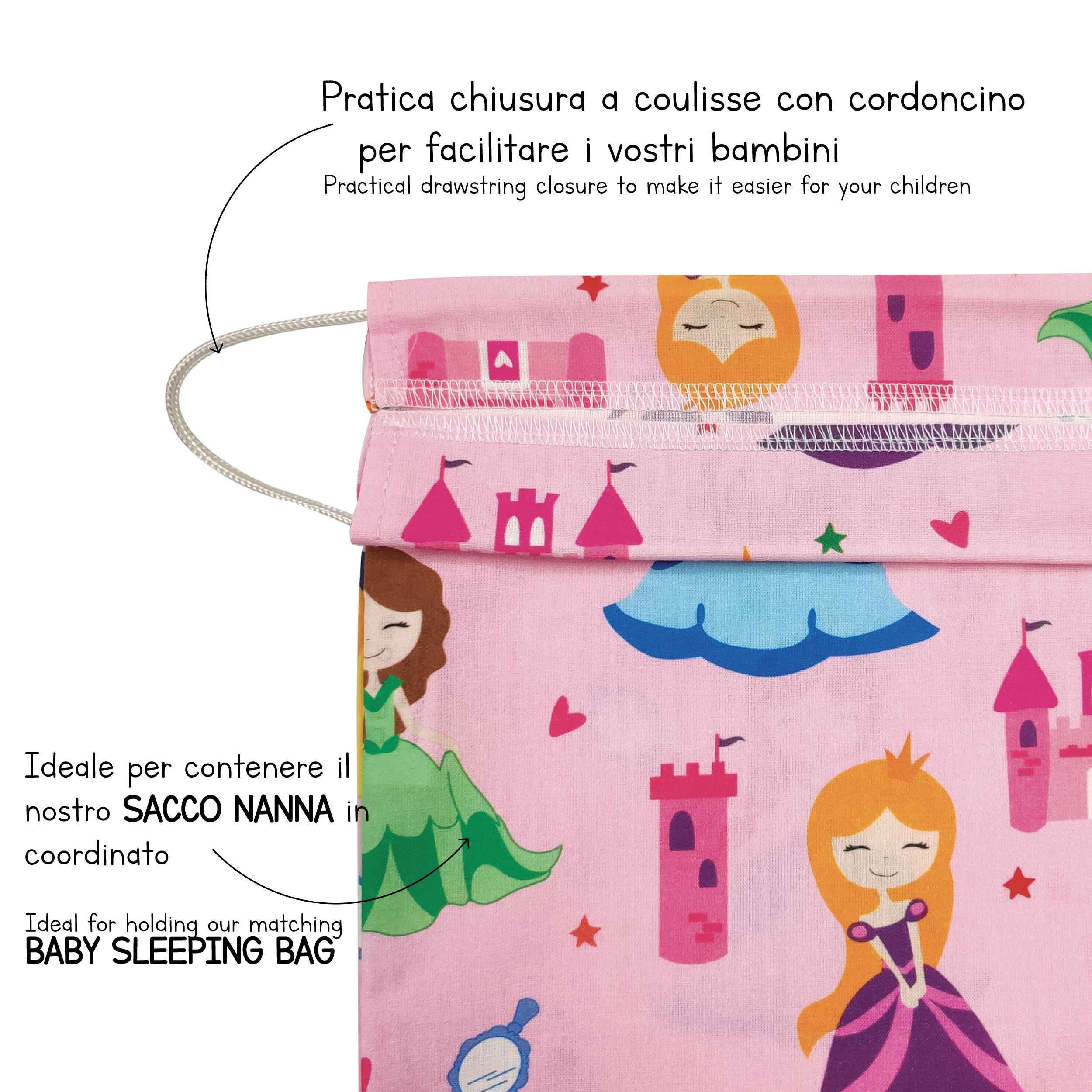 Sac à langer Princesses Fond rose