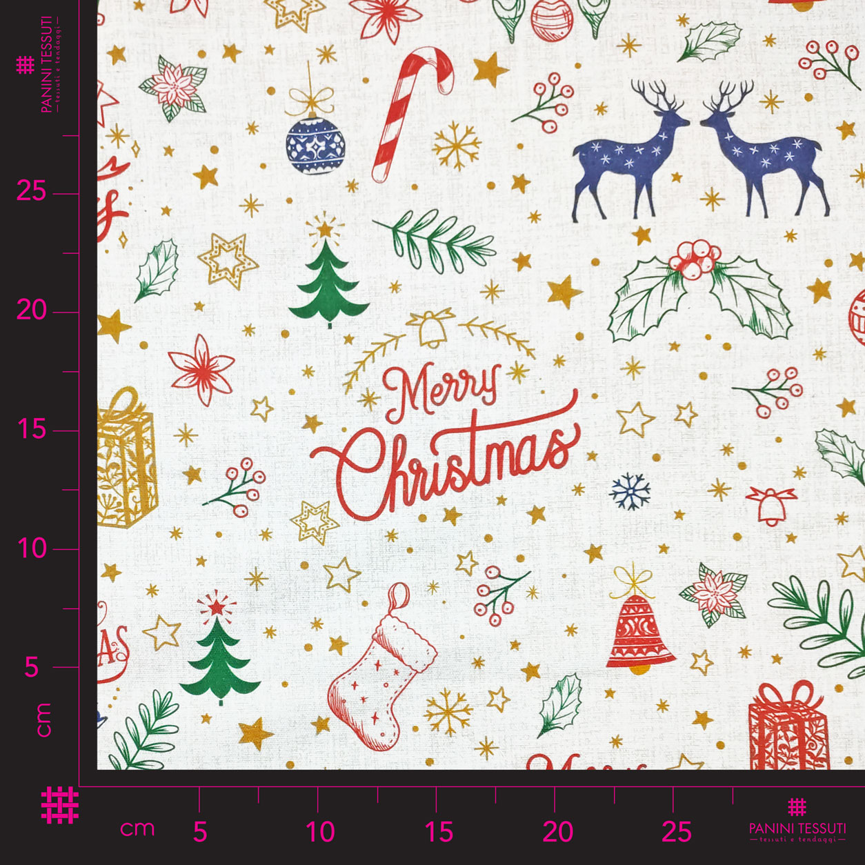 Tessuto Panama Cotone Merry Christmas Image