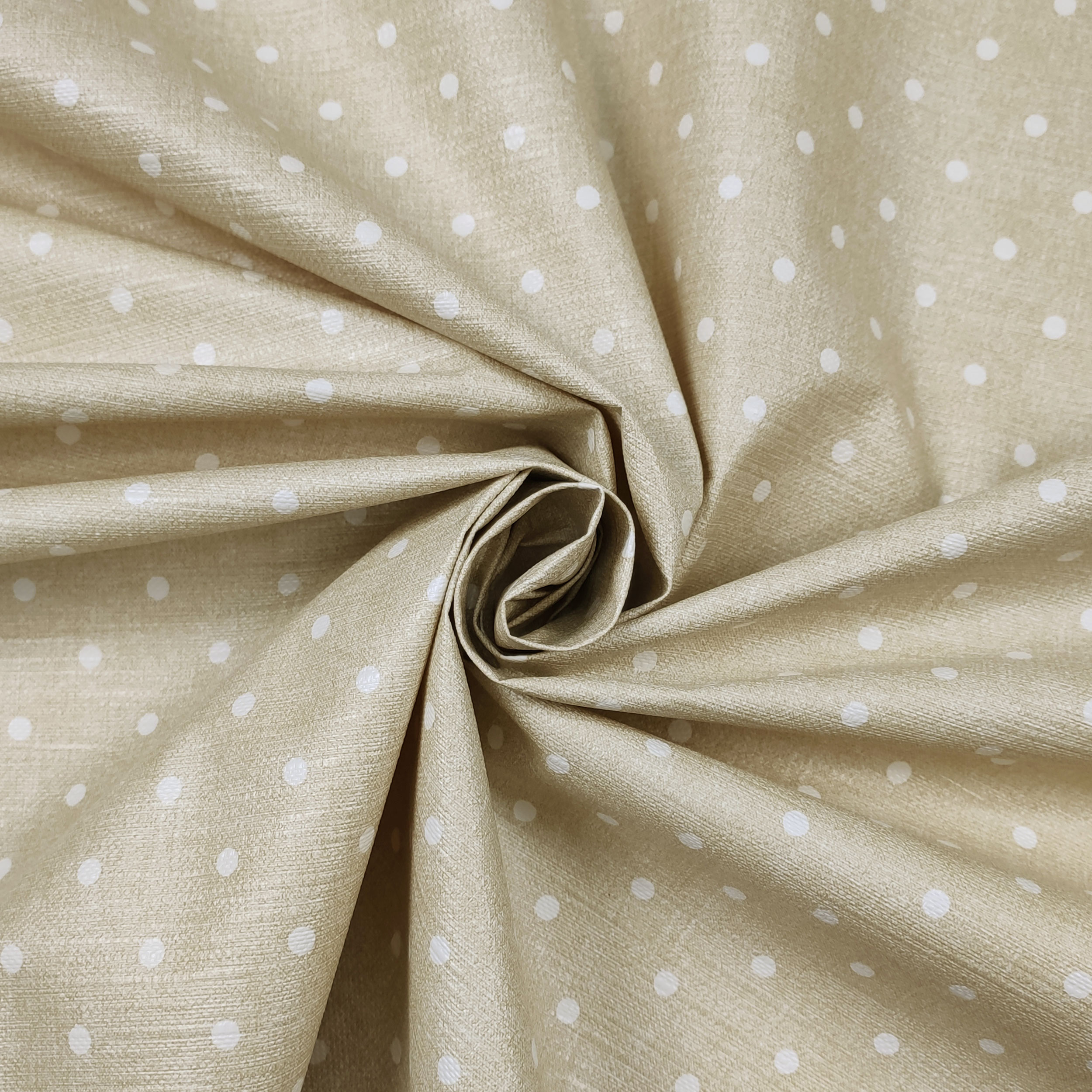 Cut-out Laminated Tablecloth White Polka Dots Beige Background 130x140 cm Image