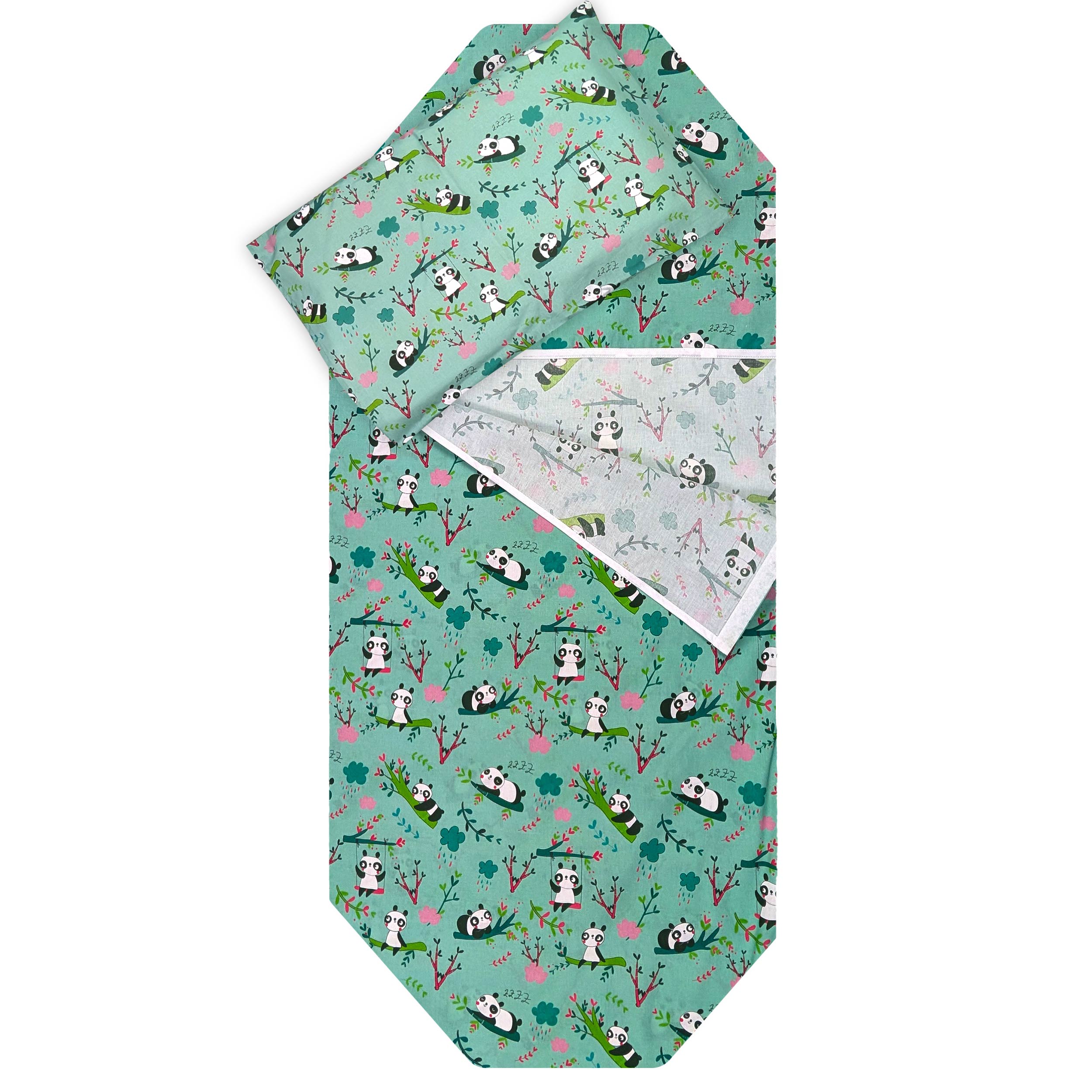 Contoured Summer Sleeping Bag for Panda Camp Beds – Mint Green Background Image