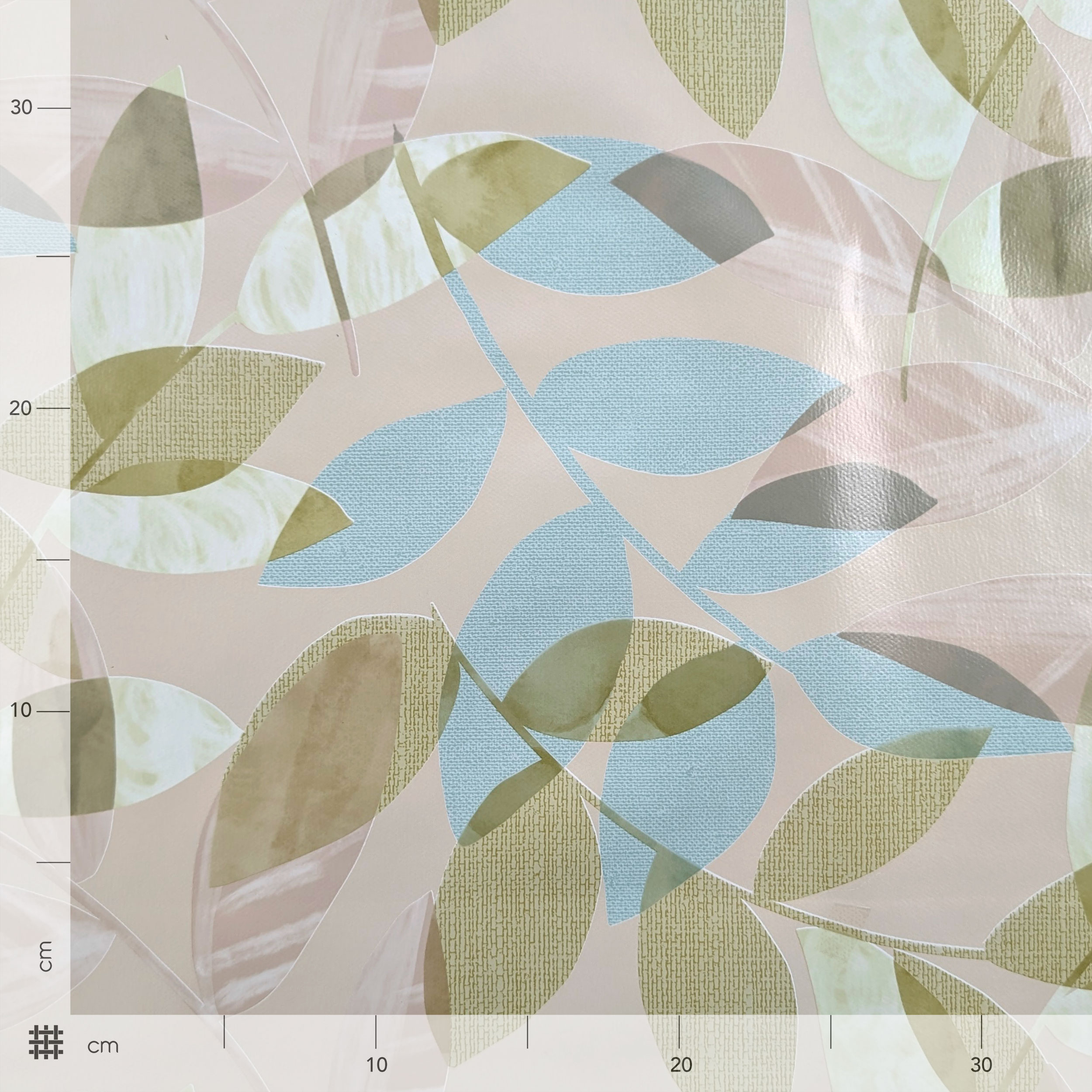 Fabric for Plastic-coated Tablecloth Green and Blue Leaves Image