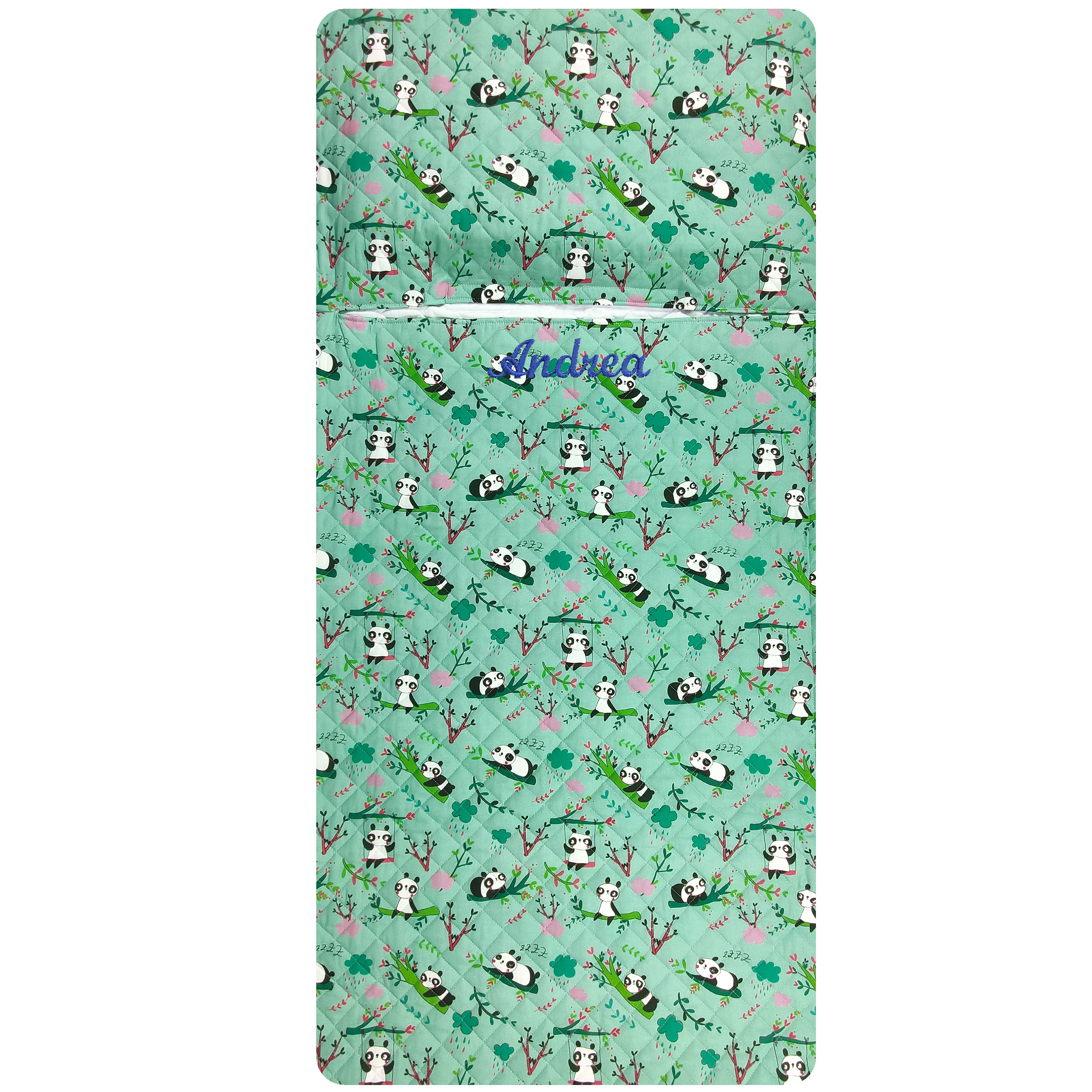 Sac de couchage à motif de panda fond vert menthe - Panini Fabrics Image