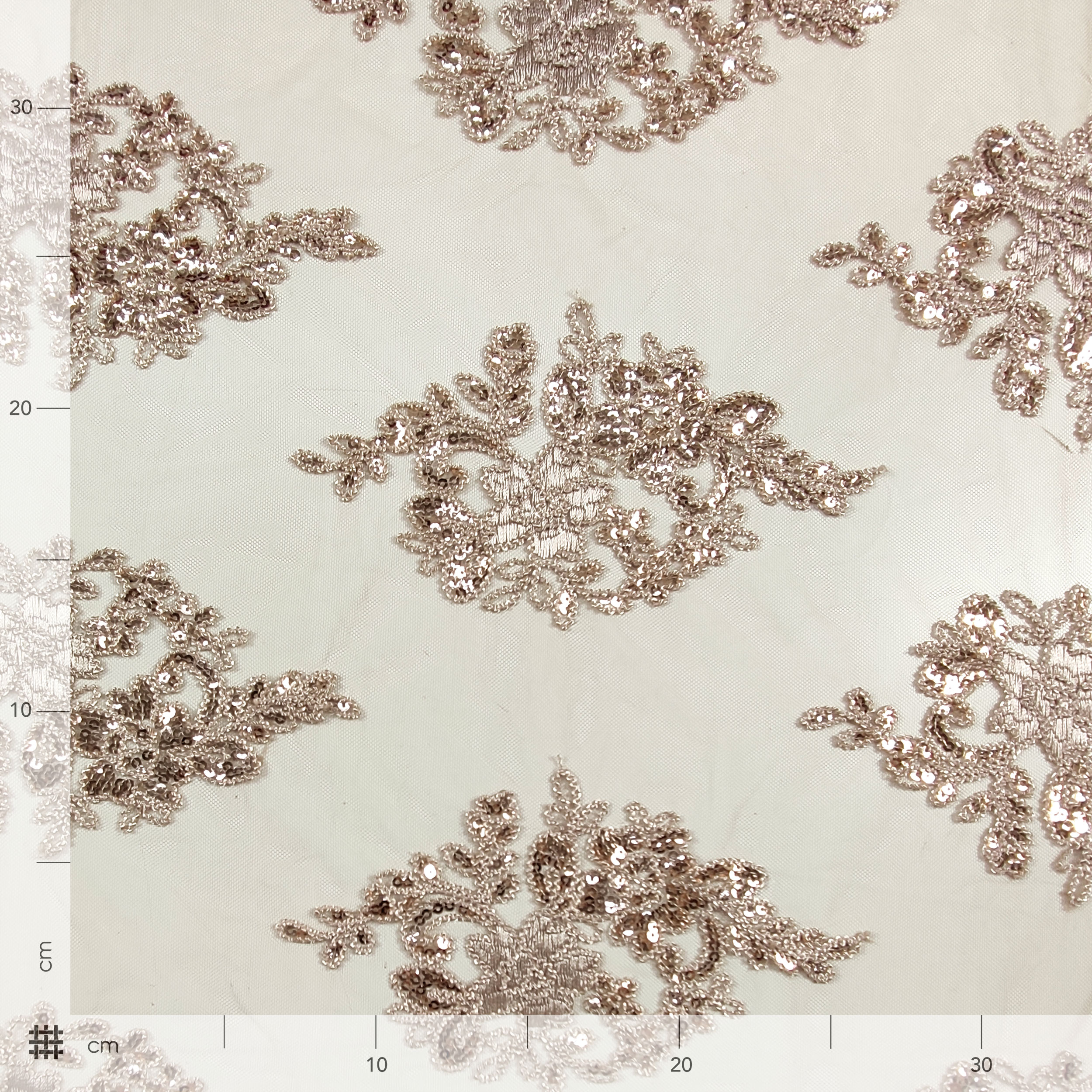 Tissu Tulle Broderie Paillettes Double Feston Beige