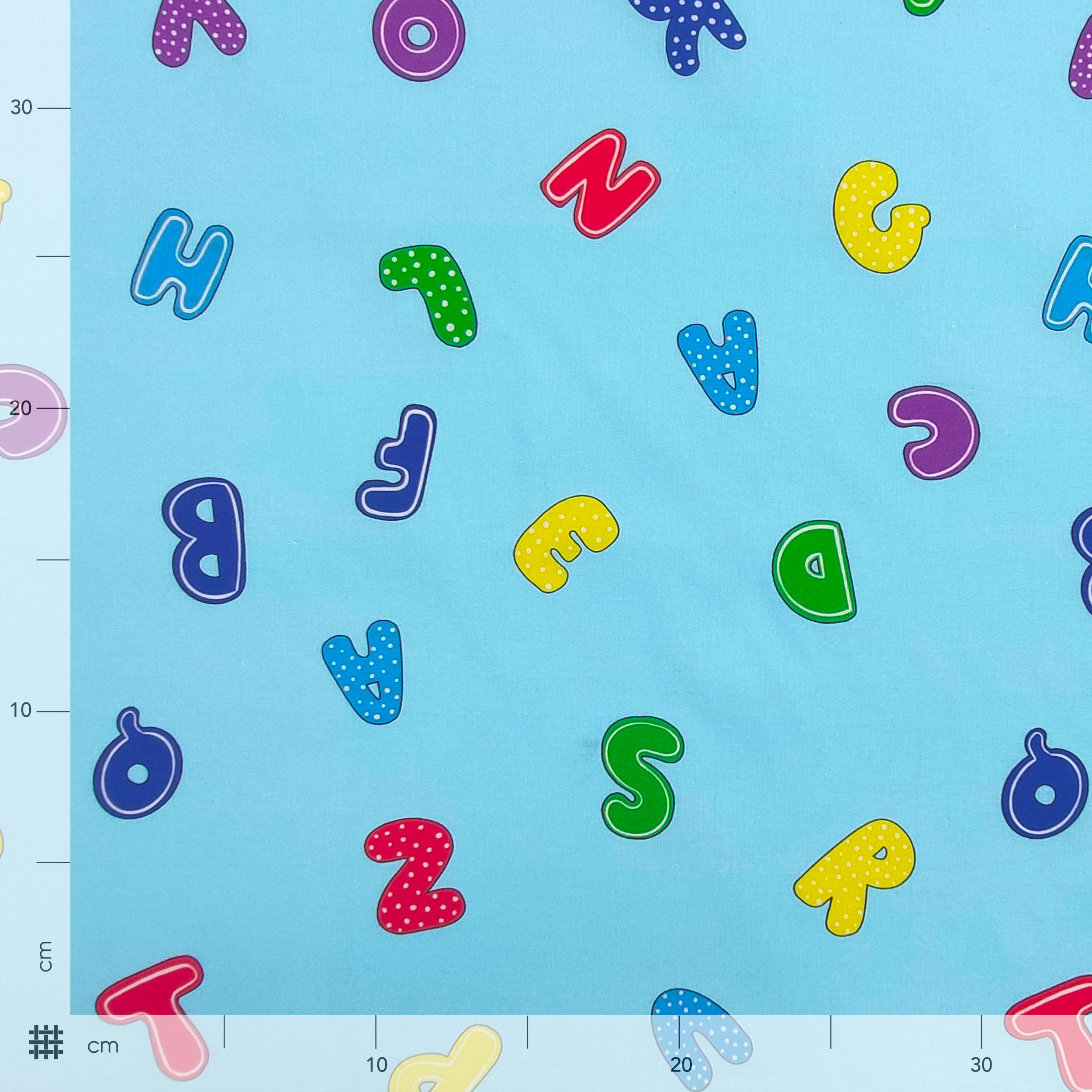 Tissu de coton Alphabet Grand fond Bleu clair Image