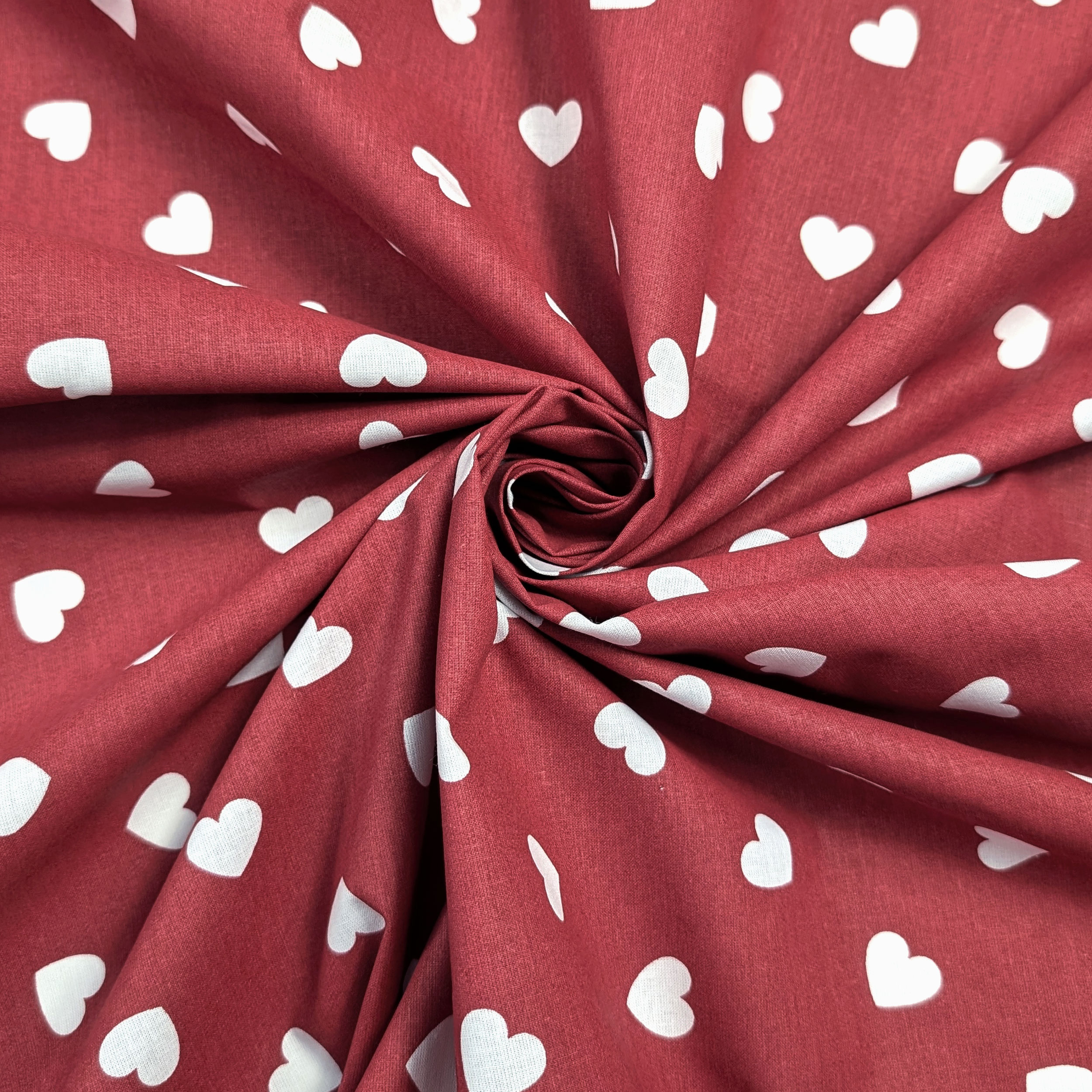 Cotton Sheet White Hearts with Red Background Image