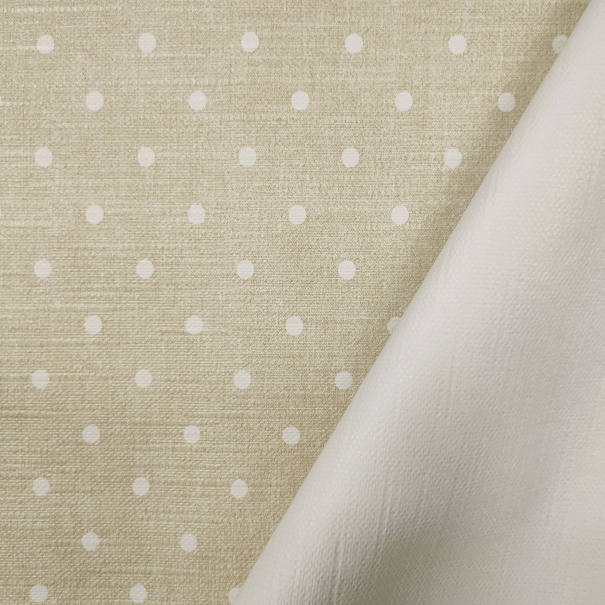 Tissu pour nappe plastifiée Blanc à pois Fond beige Image