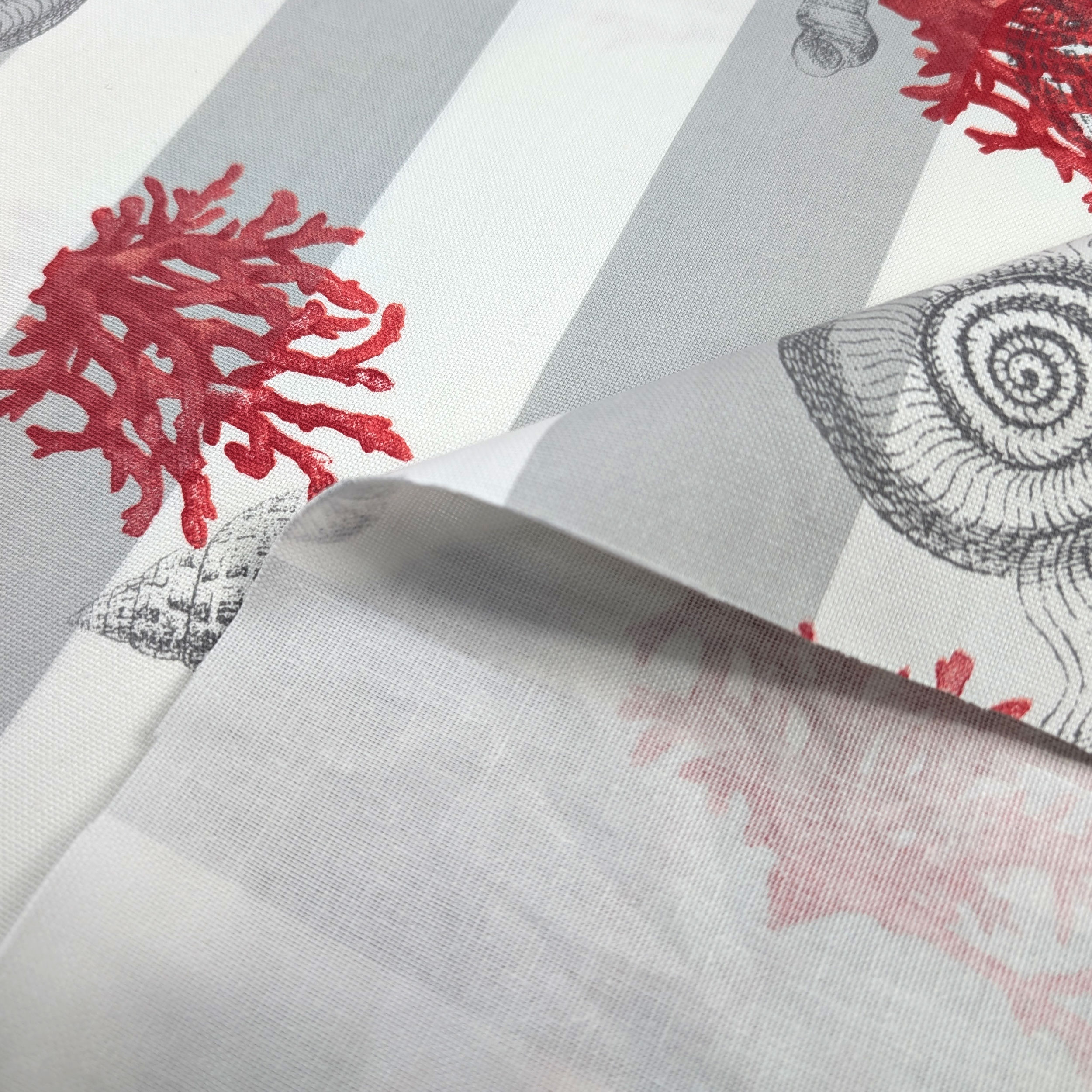 Panama Fabric White Grey Stripes Red Shells Image