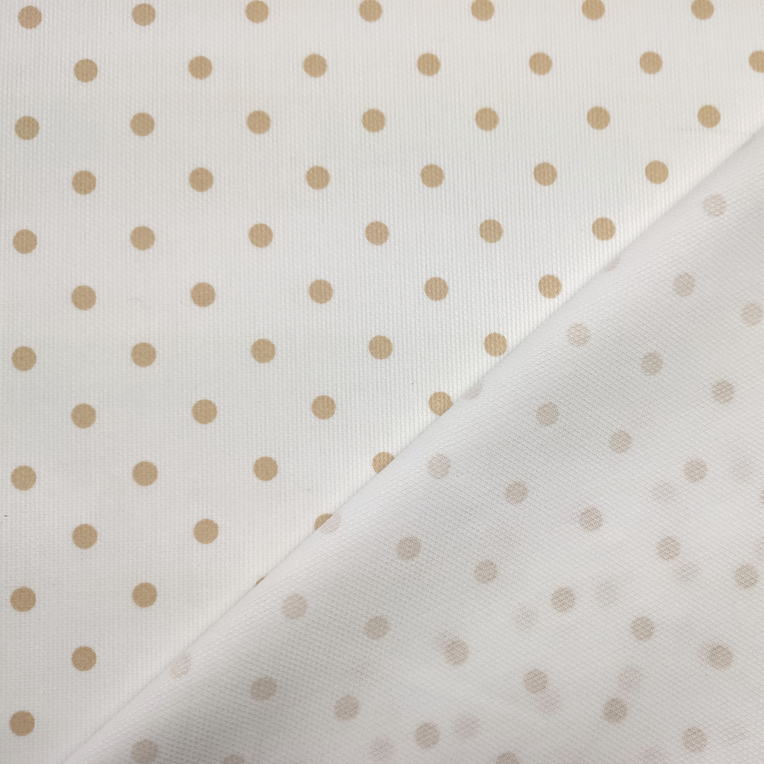 Cotton Piquet Fabric with Beige Polka Dots