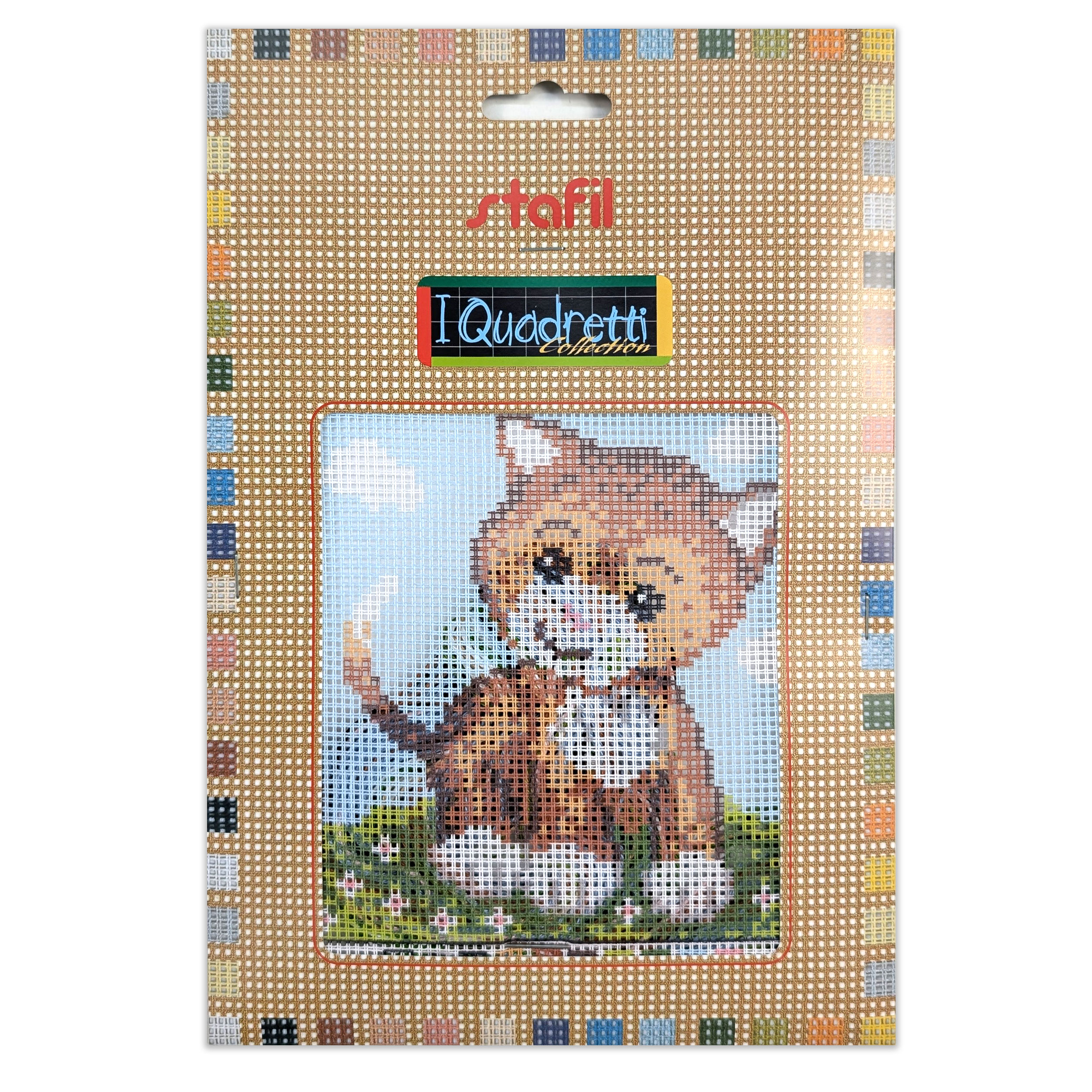 Half Cross Stitch Set "i Quadretti" Red Cat Image
