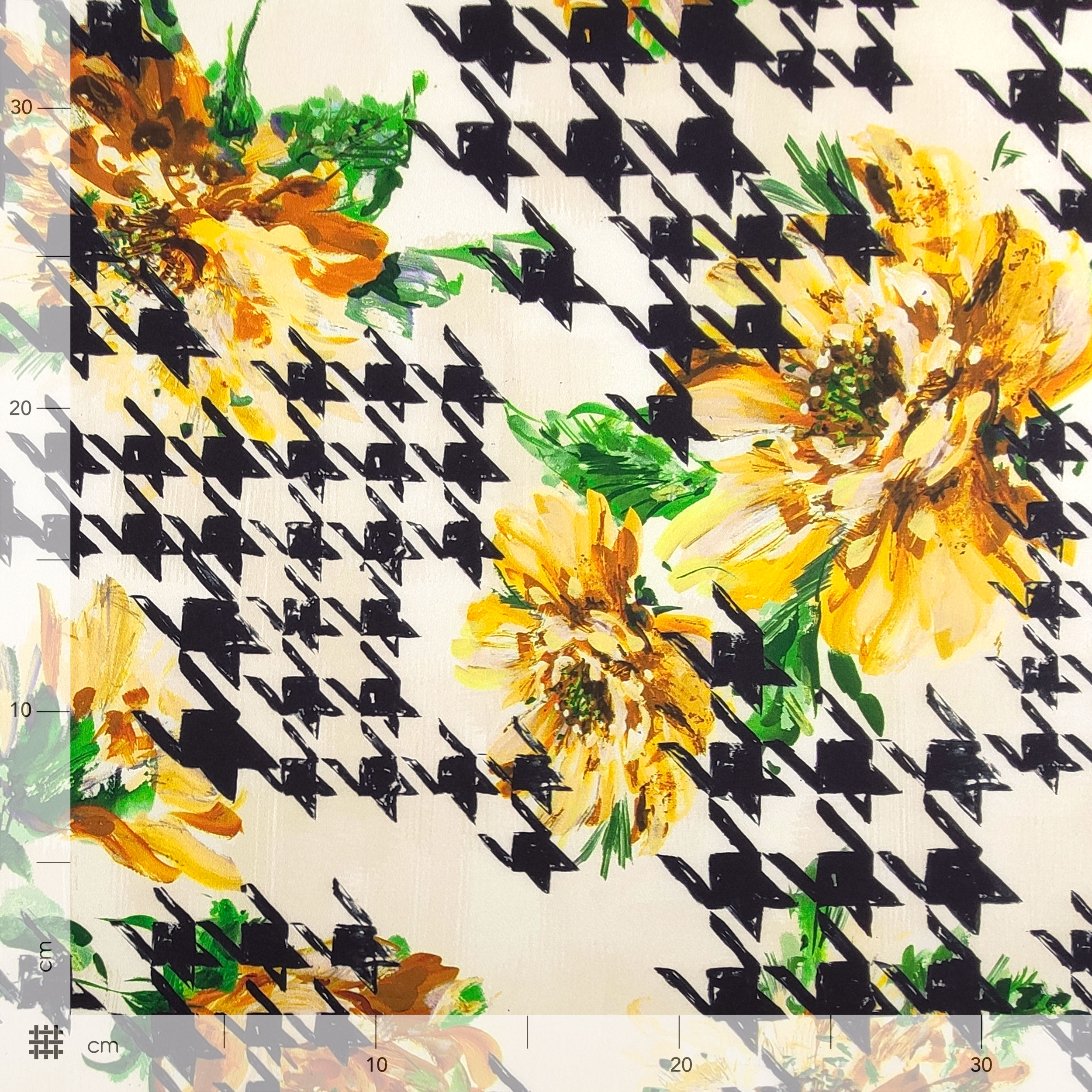 High Fashion Houndstooth Patterned Satin with Flowers