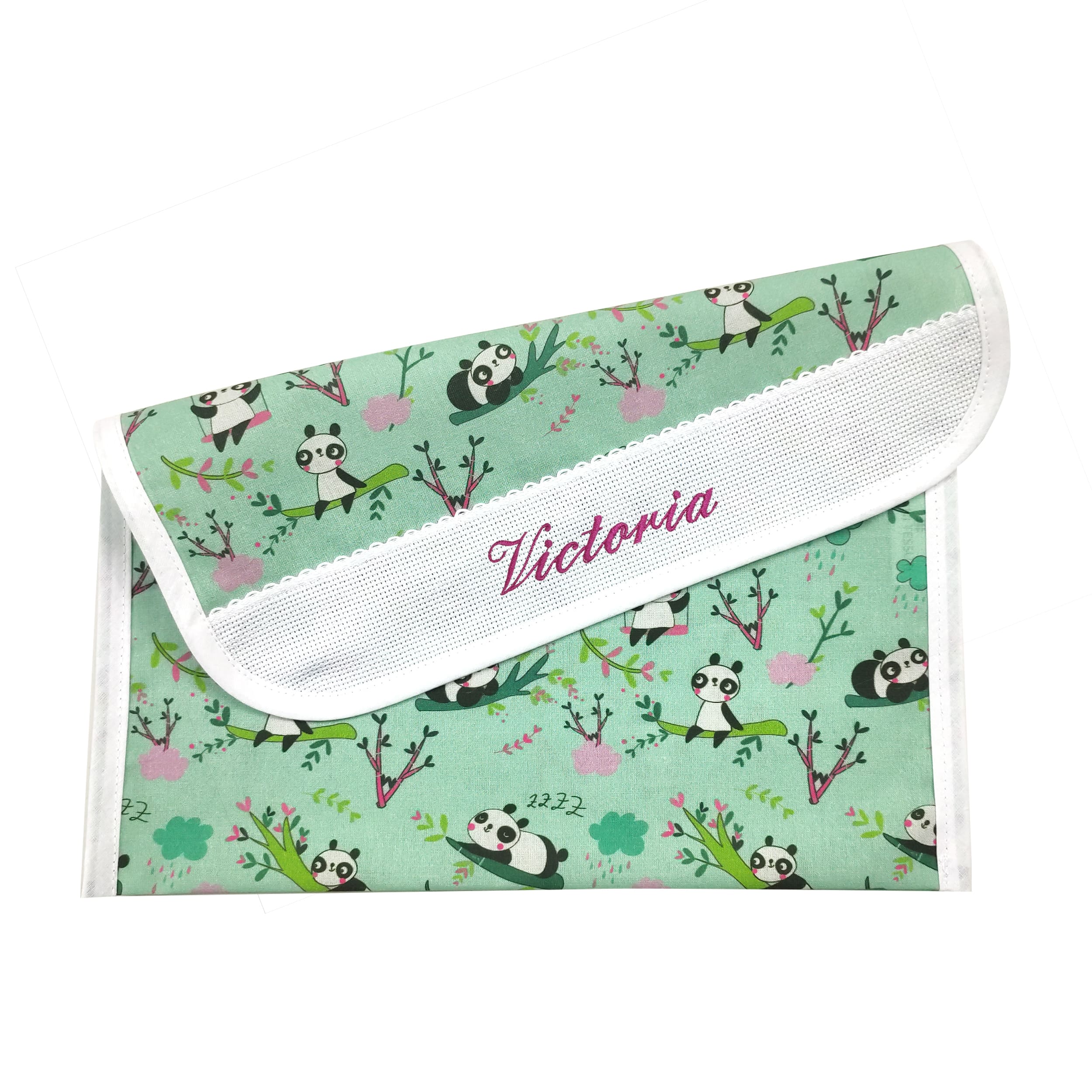 Porte-bavoirs Vert Menthe Motif Panda - Panini Fabrics