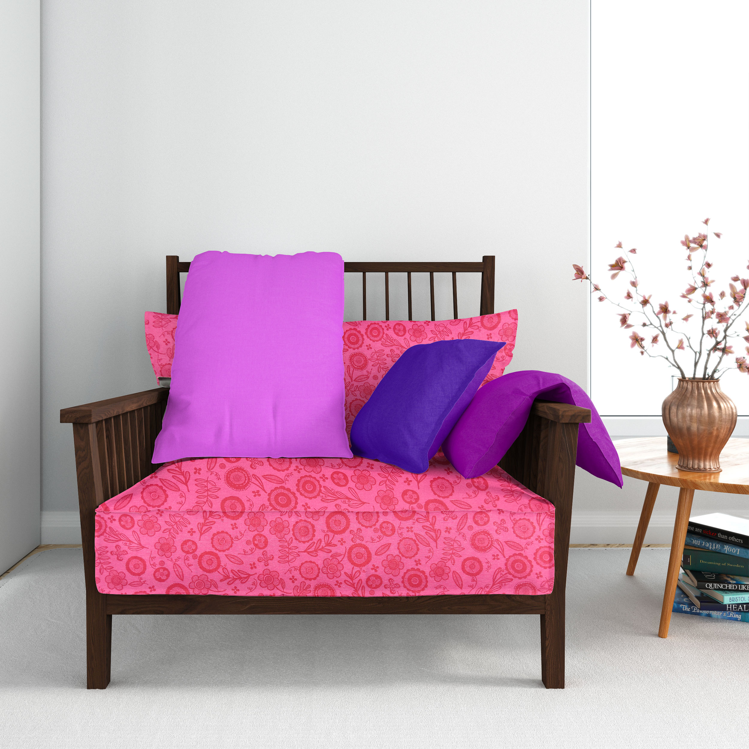 Tejido de algodón con estampado de flores Fuxia