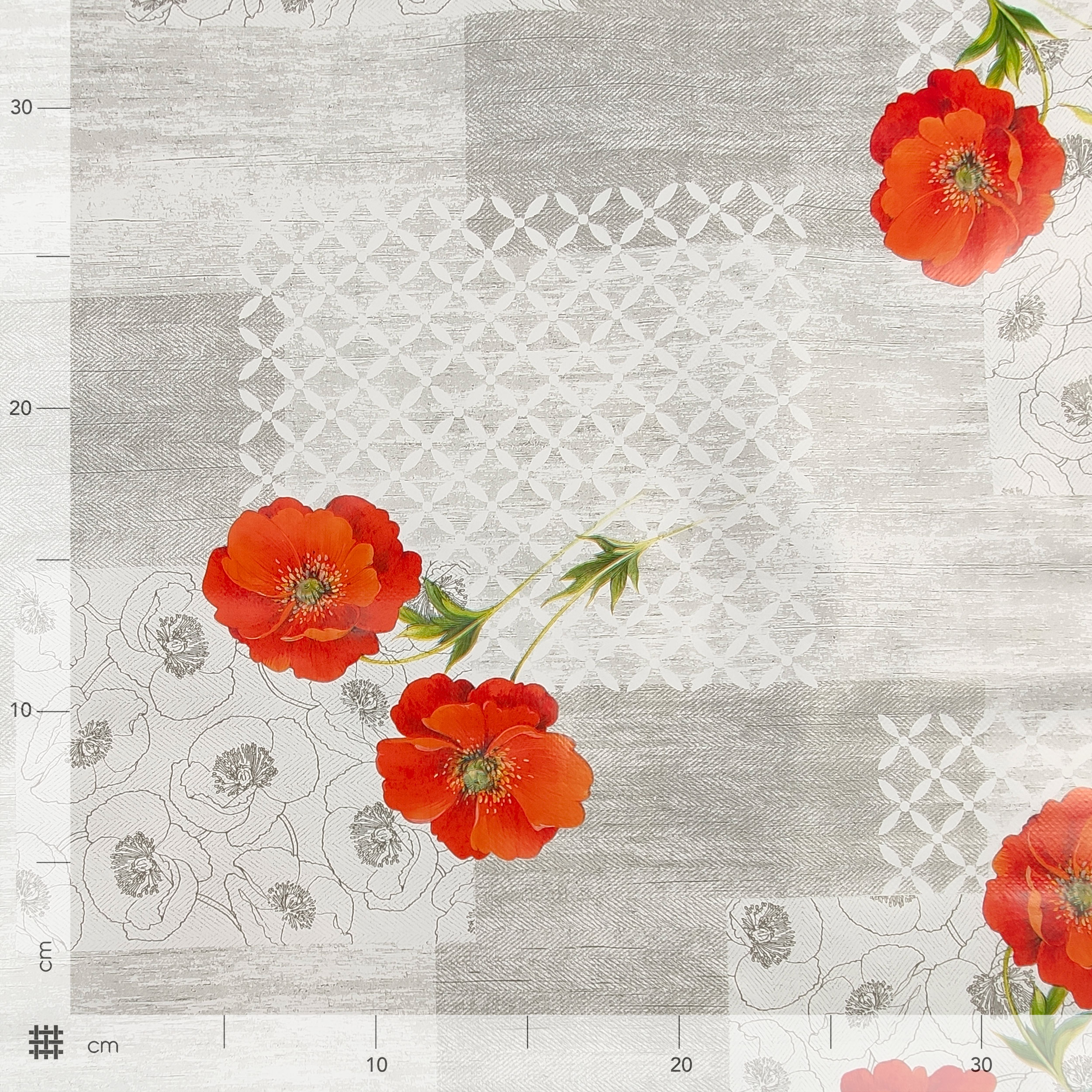 Waxed Tablecloth Fabric Poppies Patchwork