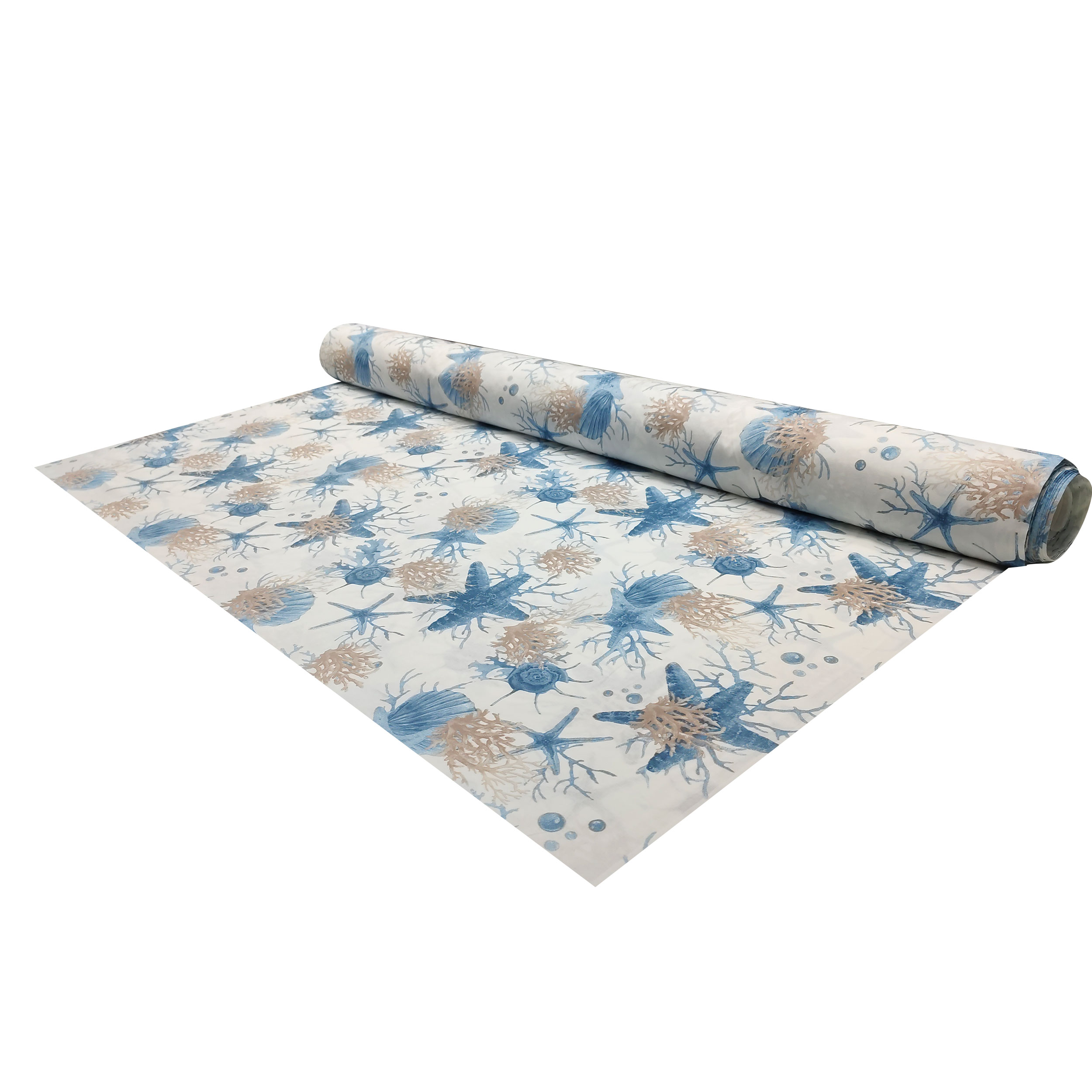 Tissu en coton avec étoiles de mer bleues et coraux Image