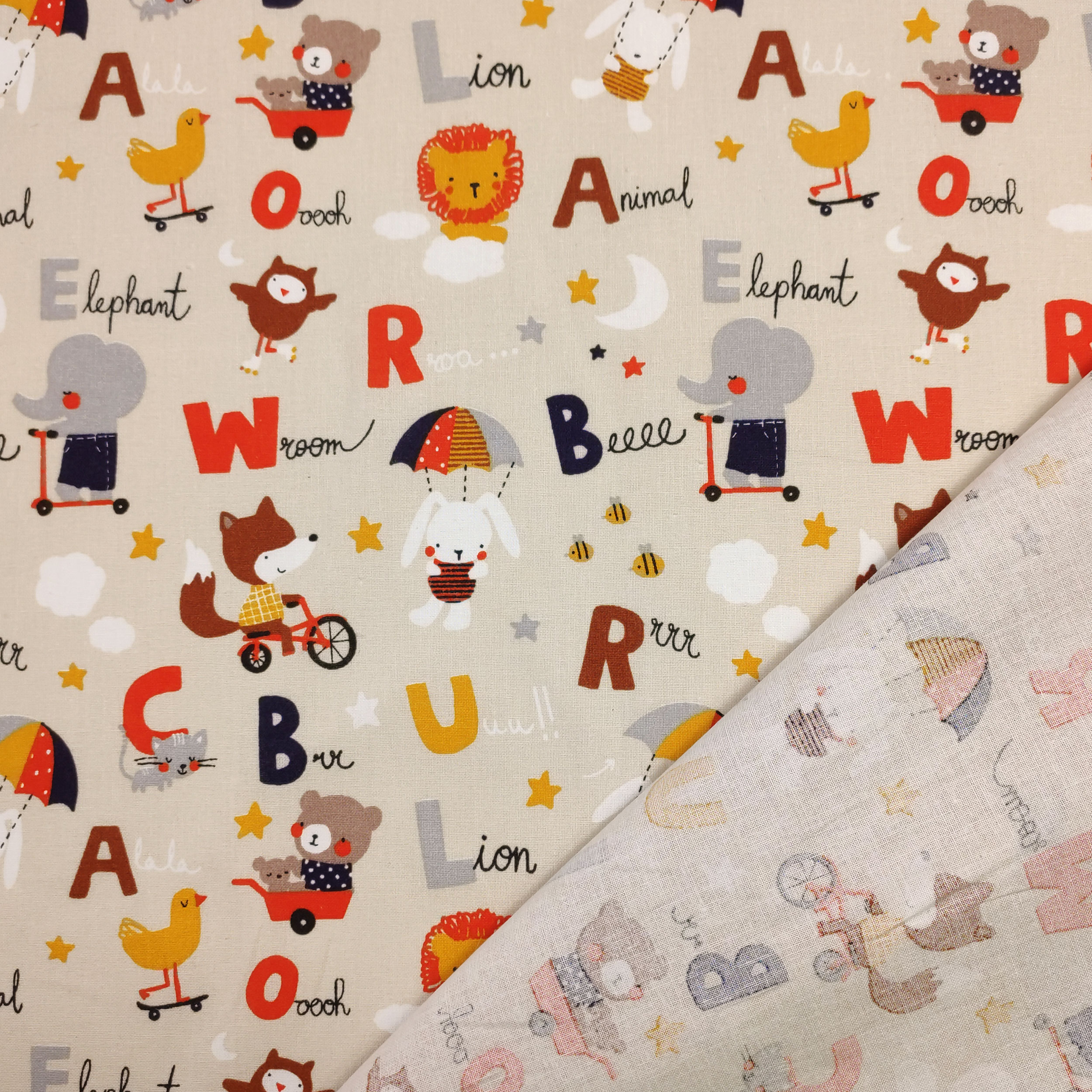 Baumwolltiere und -buchstaben