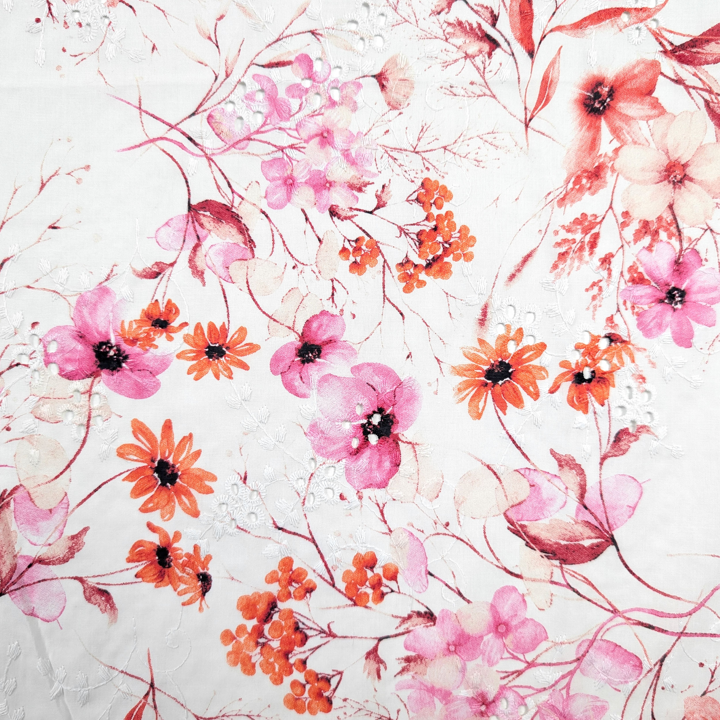 Sangallo Cotton Red and Pink Flowers Image