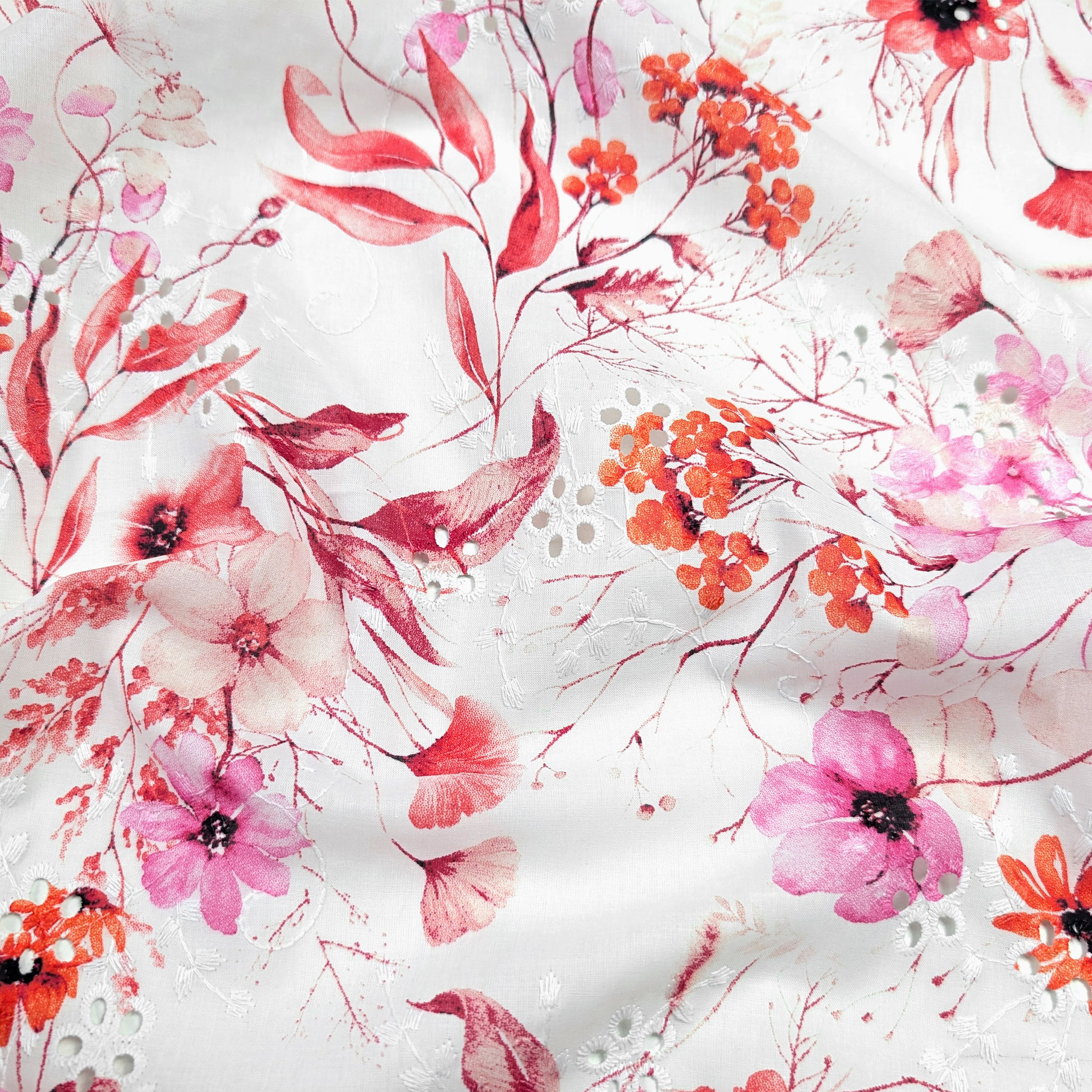 Sangallo Cotton Red and Pink Flowers Image