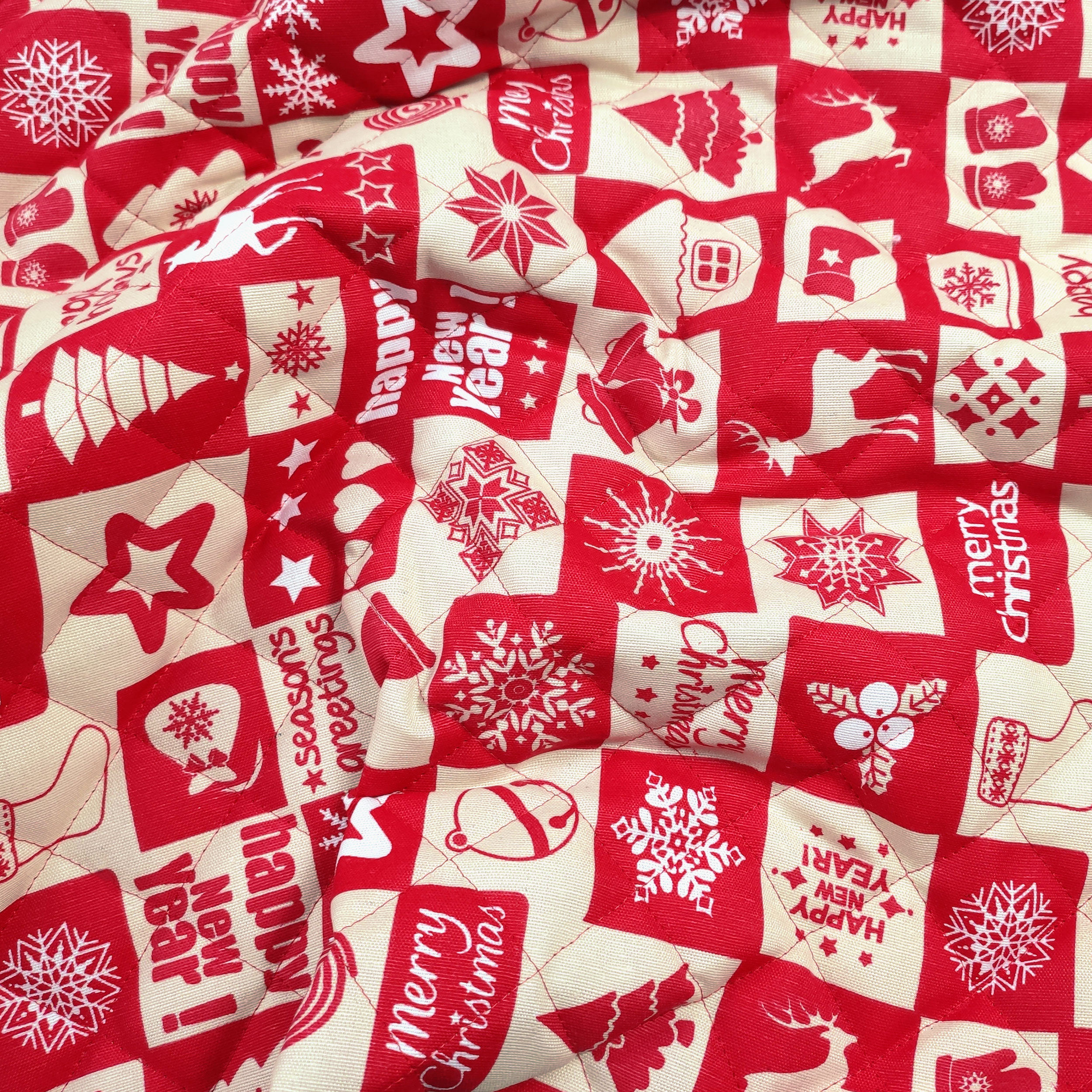 Tissu matelassé Patchwork de Noël Rouge
