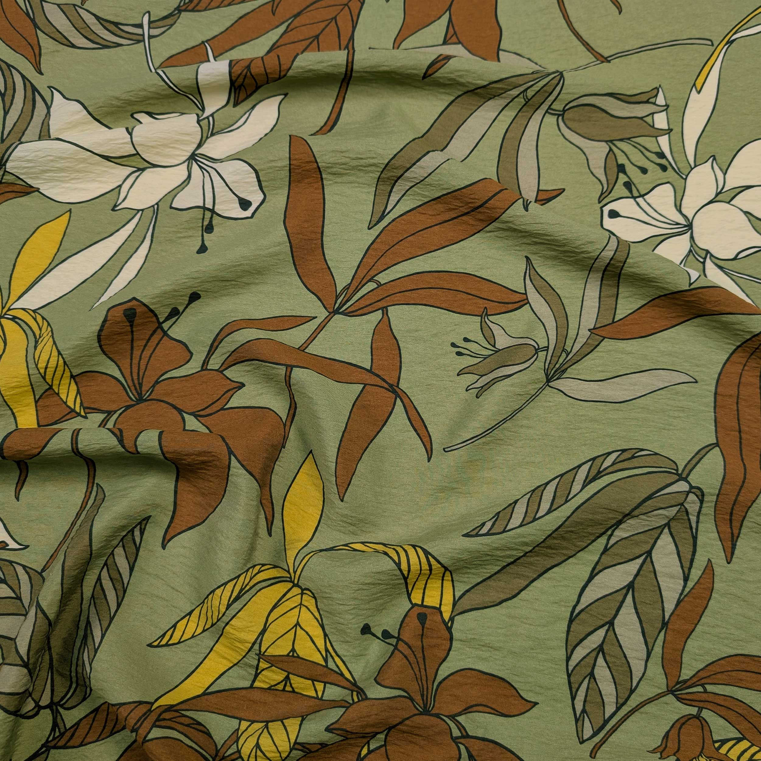 Green Floral Print Viscose Image