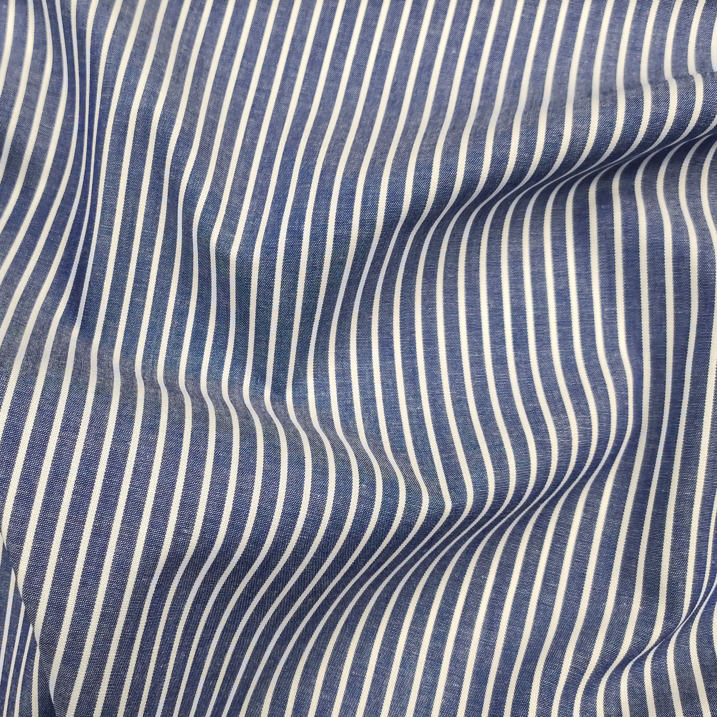 Algodón Azul Rayas Blancas para Camisas