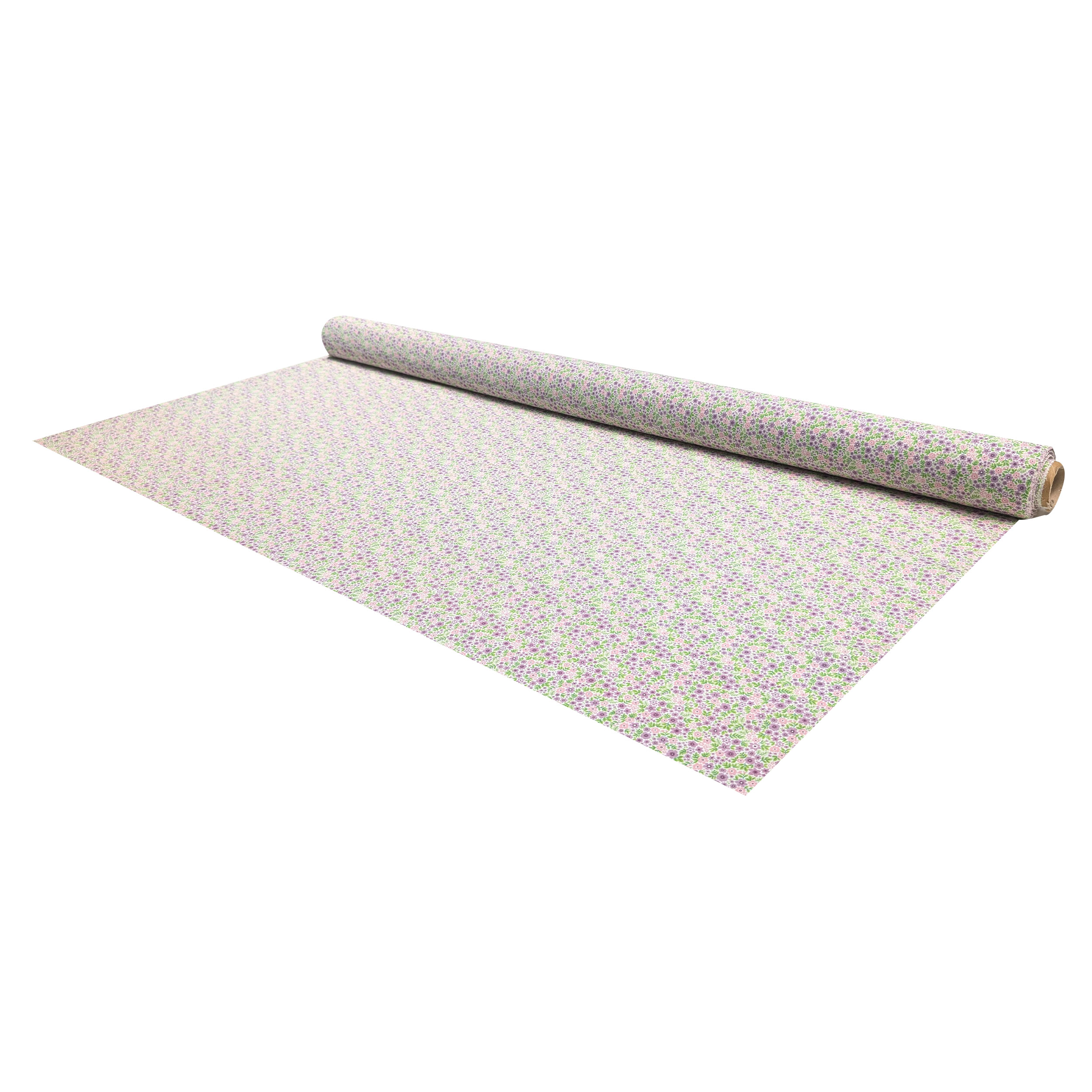 Percale cotton with pink and lilac flowers Image