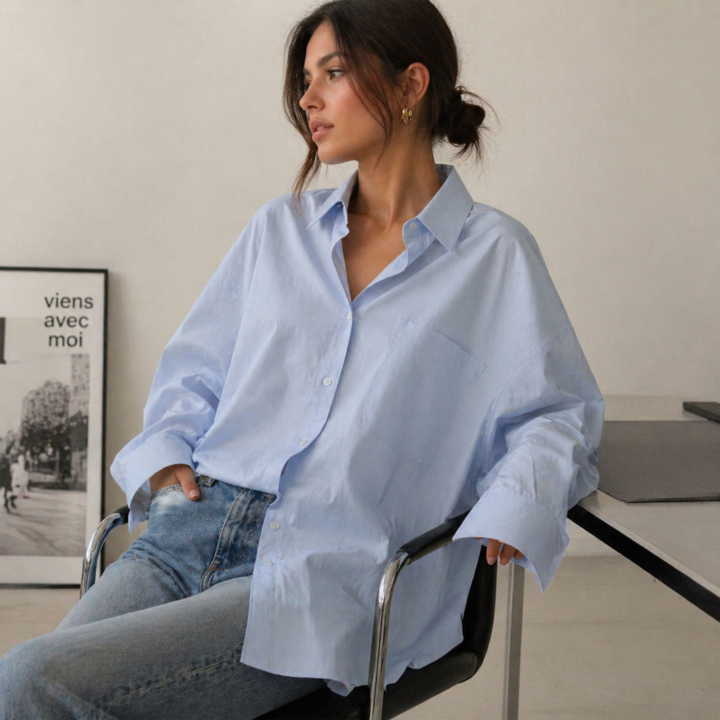 Light Blue Plain Cotton for Shirts Image