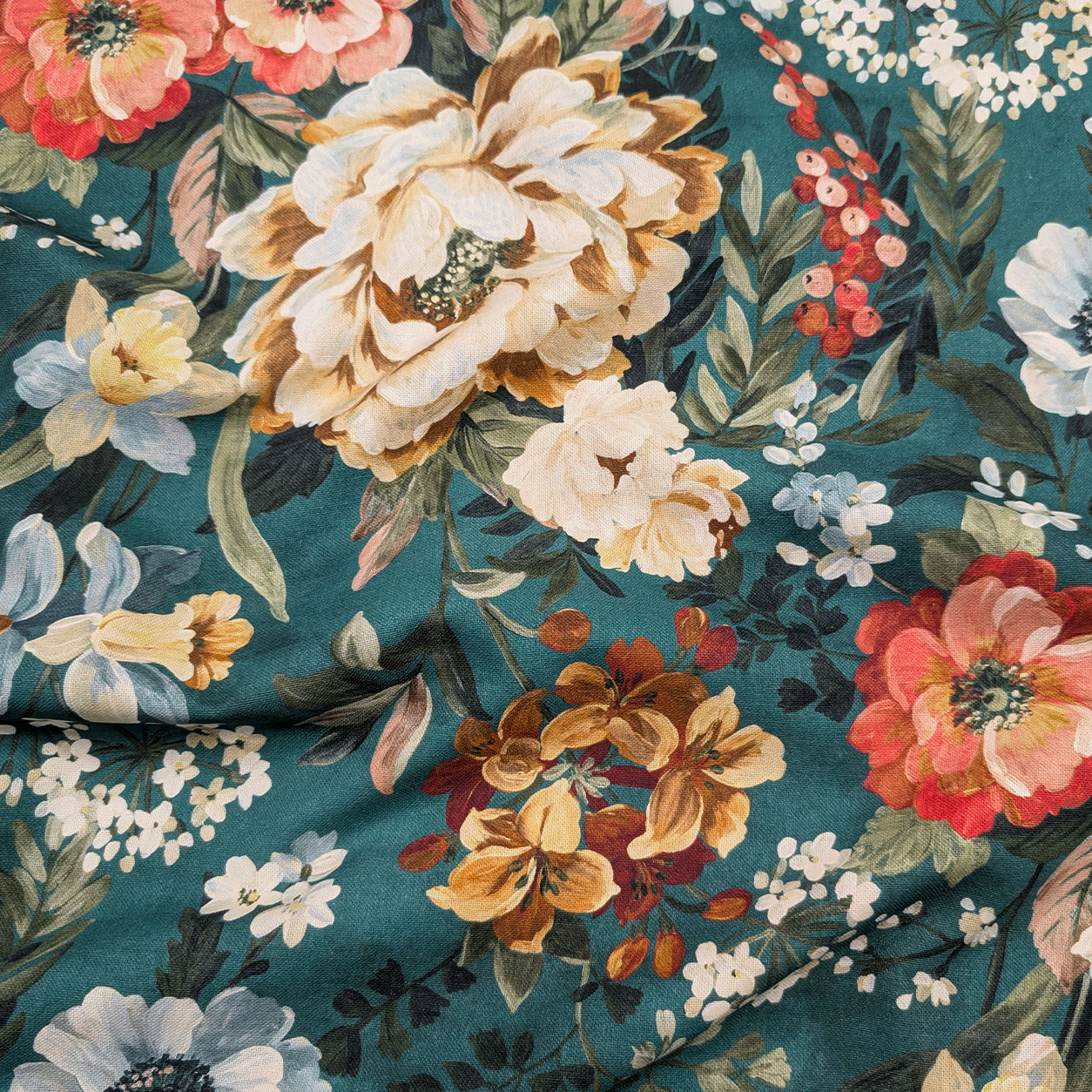 Panama Cotton Flowers Background Petroleum H 280 cm Image