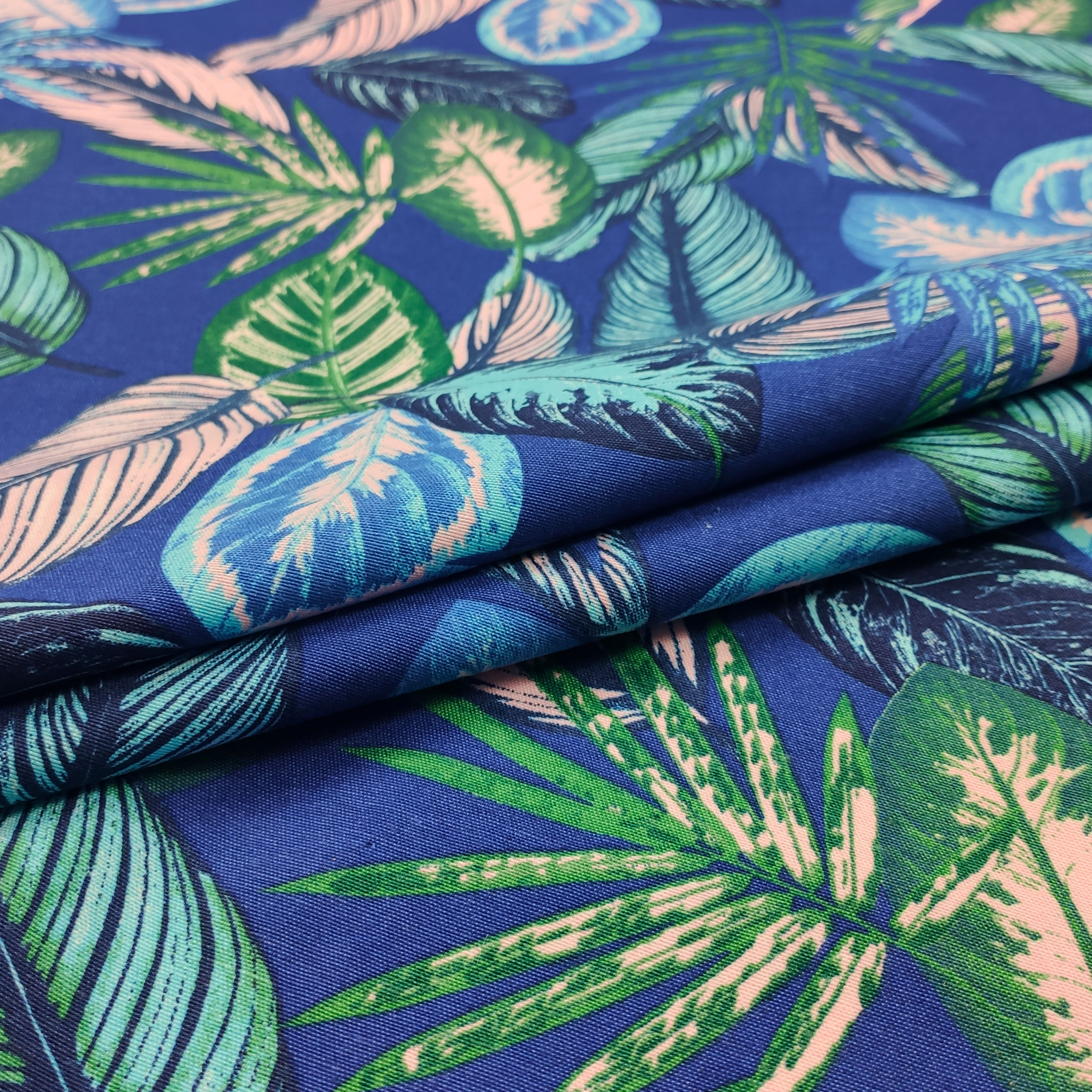 Tejido de mezcla de algodón con hojas azules