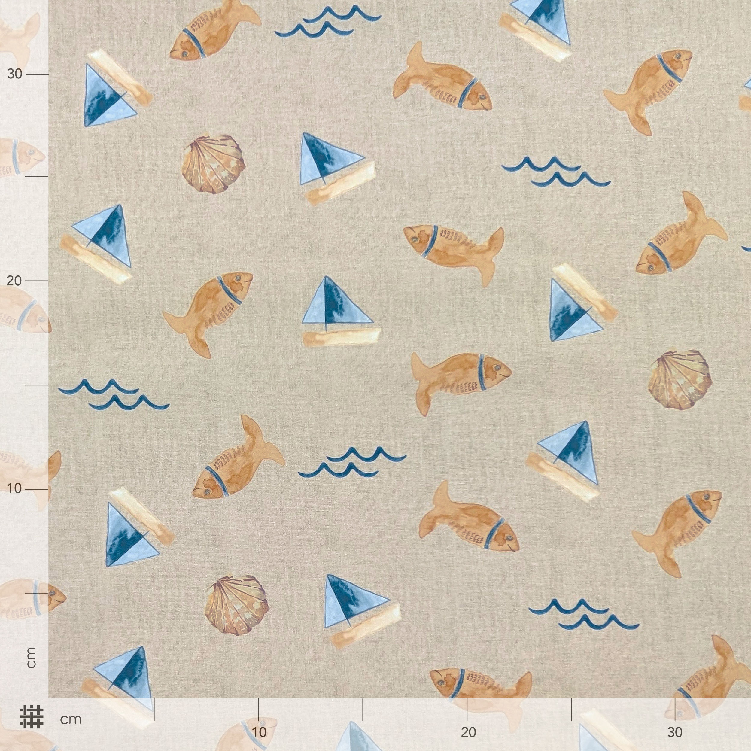 Poplin Cotton Fish and Boats Image