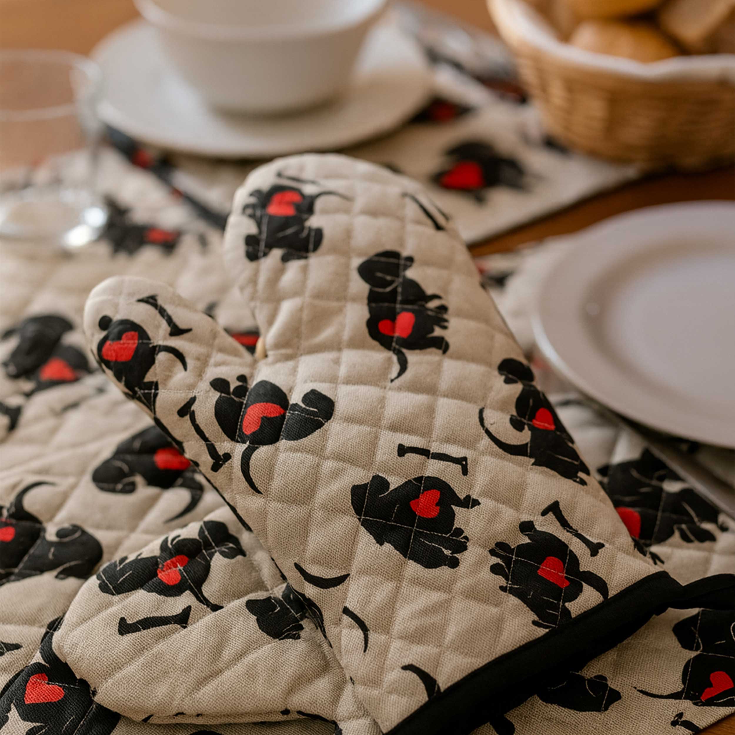 I Love Dachshunds patterned quilted fabric Image