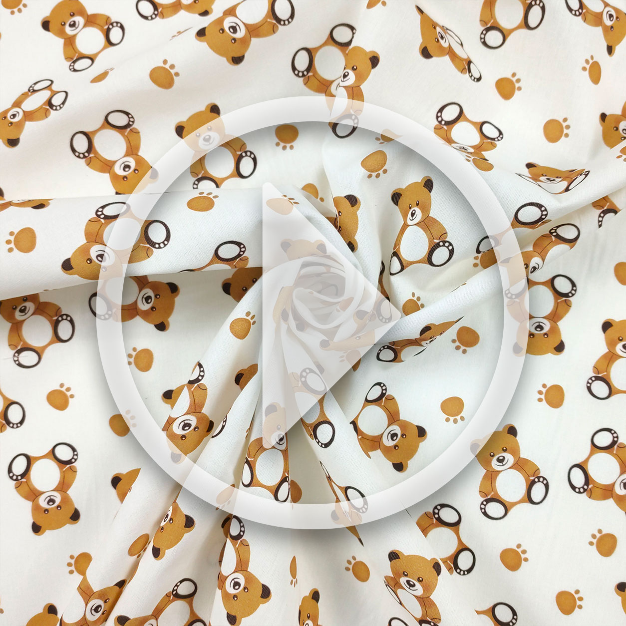 Cotton Fabric Little Bears White Background Image
