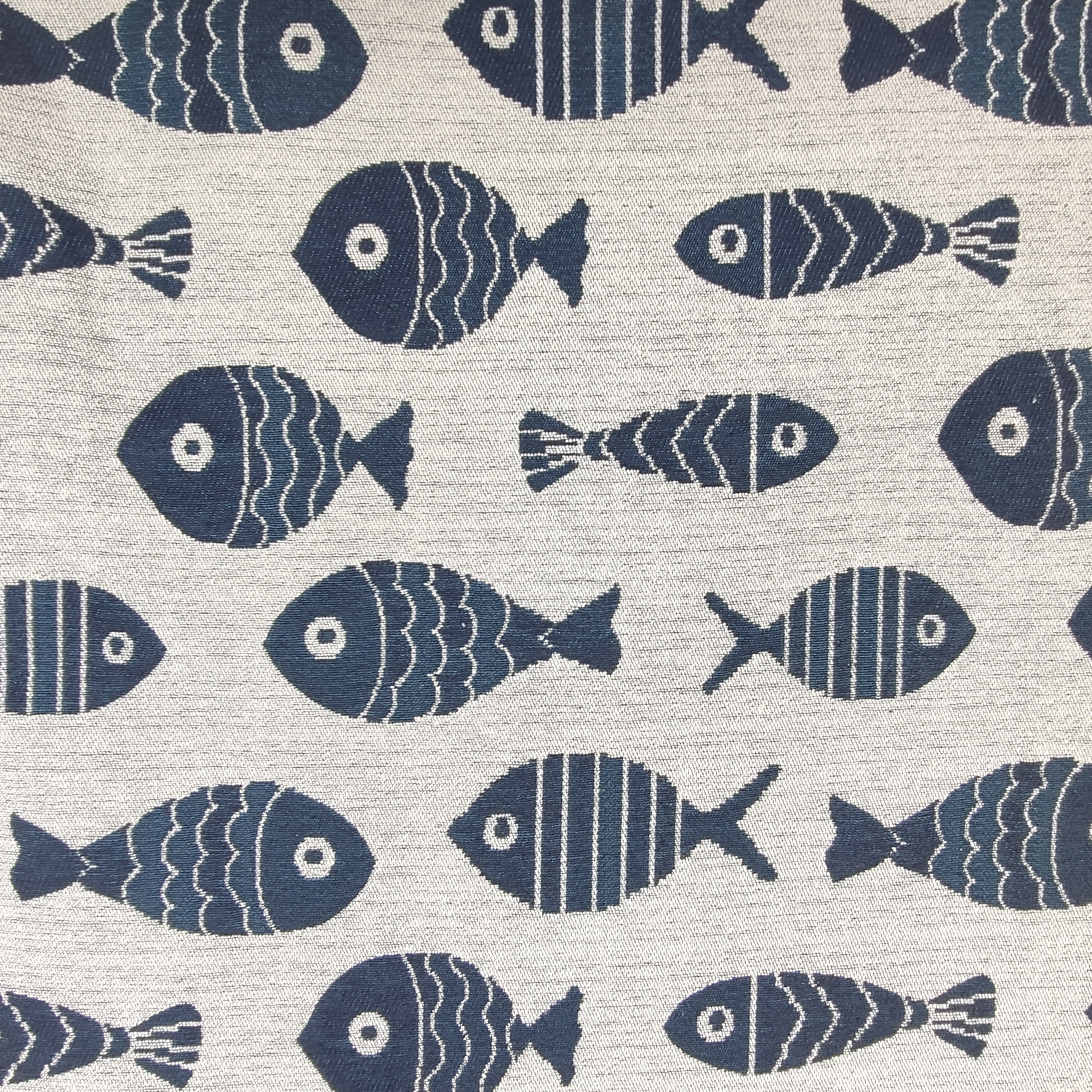Upholstery Reversible Brocade - Grey, Blue Fishes