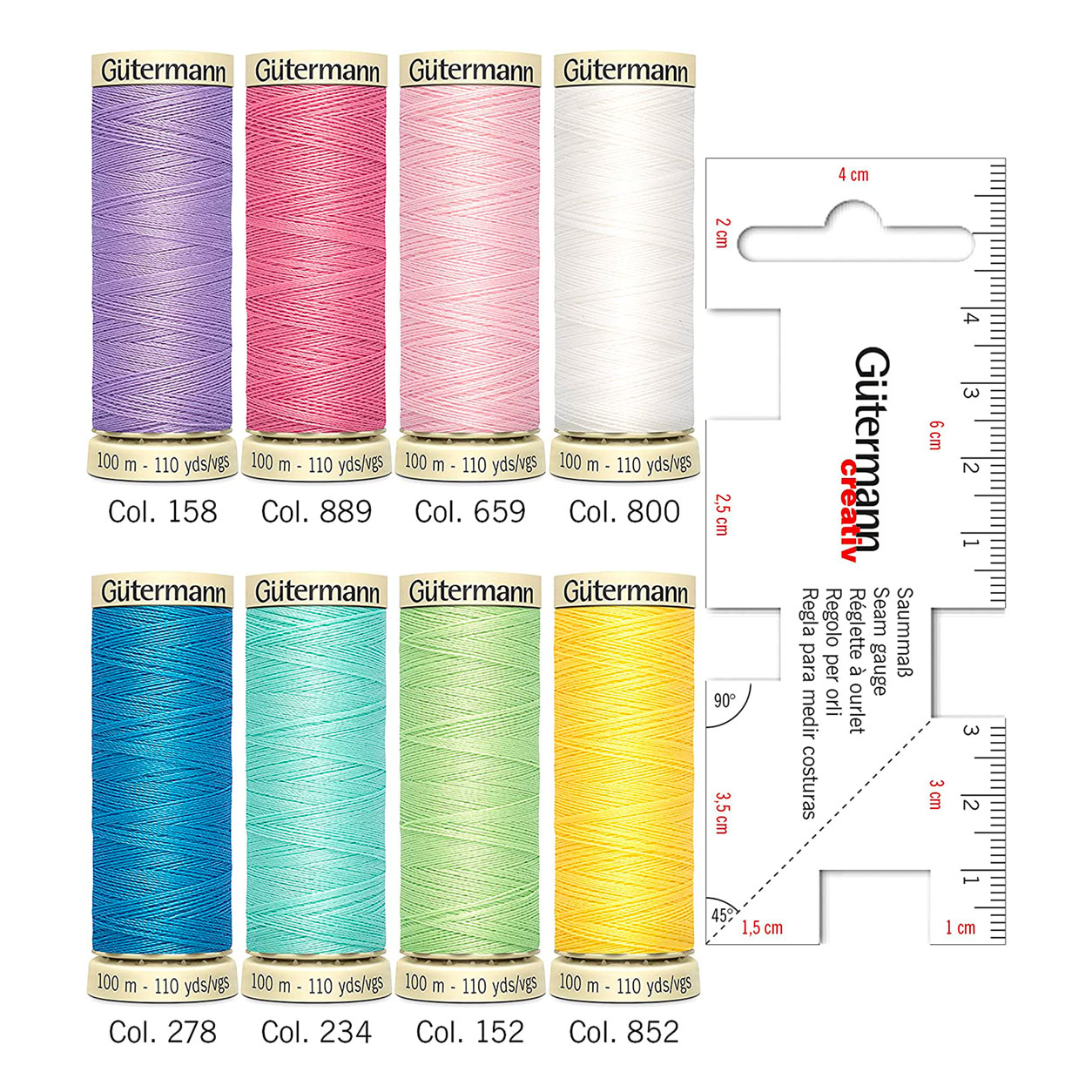 Gutermann Costura 8 Bobinas Tonos Pastel con Regla