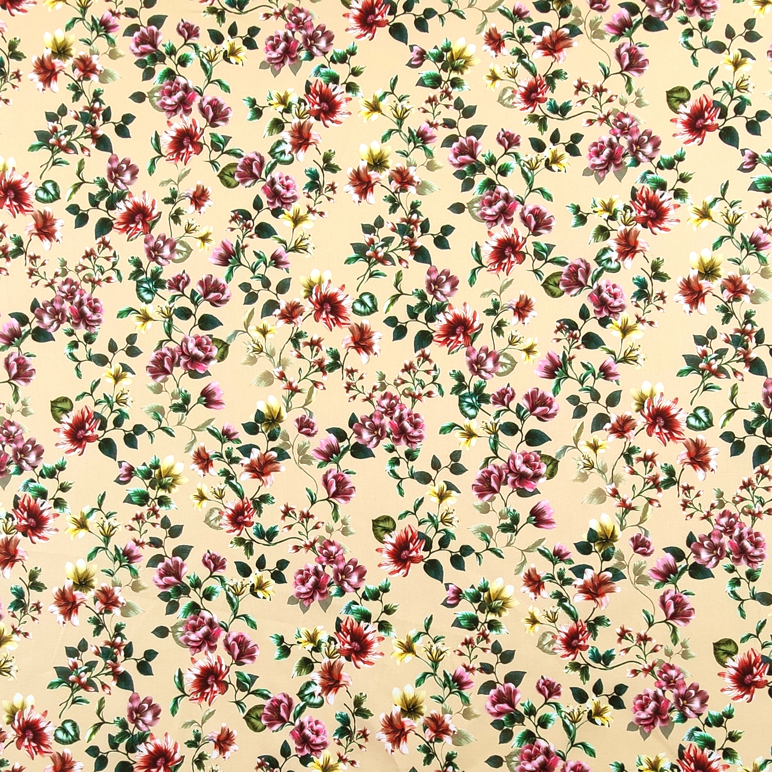 Cotton Rasatello Beige Background with Flowers