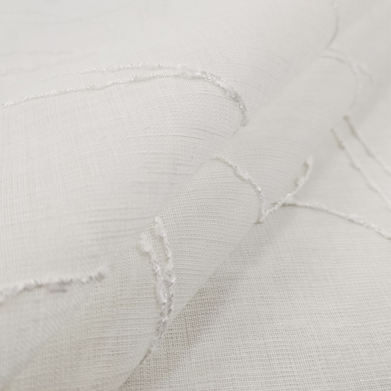 Curtain Fabric with Natural Circular Embroidery Image