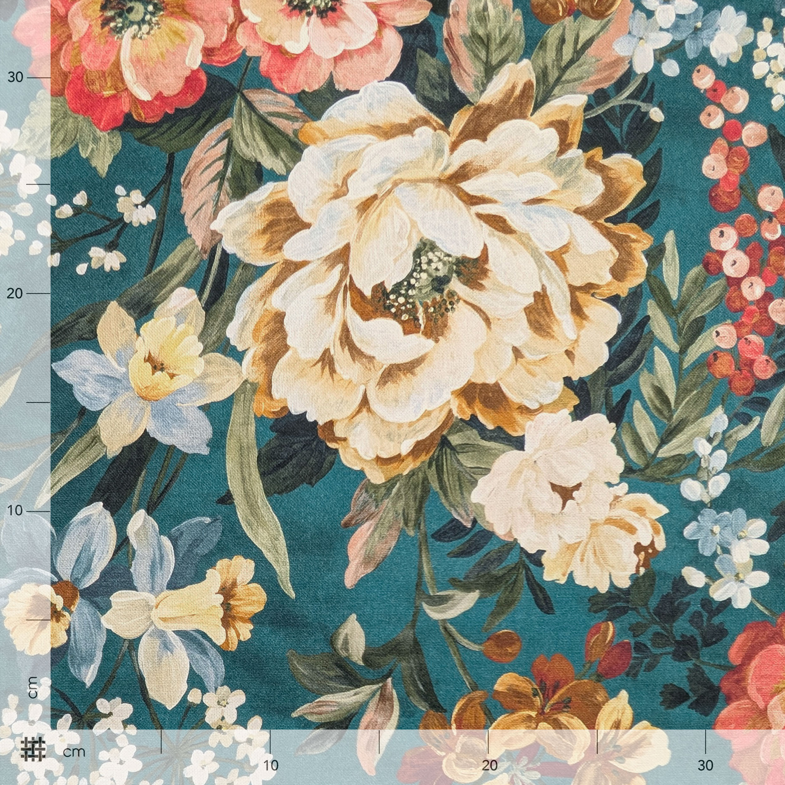 Panama Cotton Flowers Background Petroleum H 280 cm Image