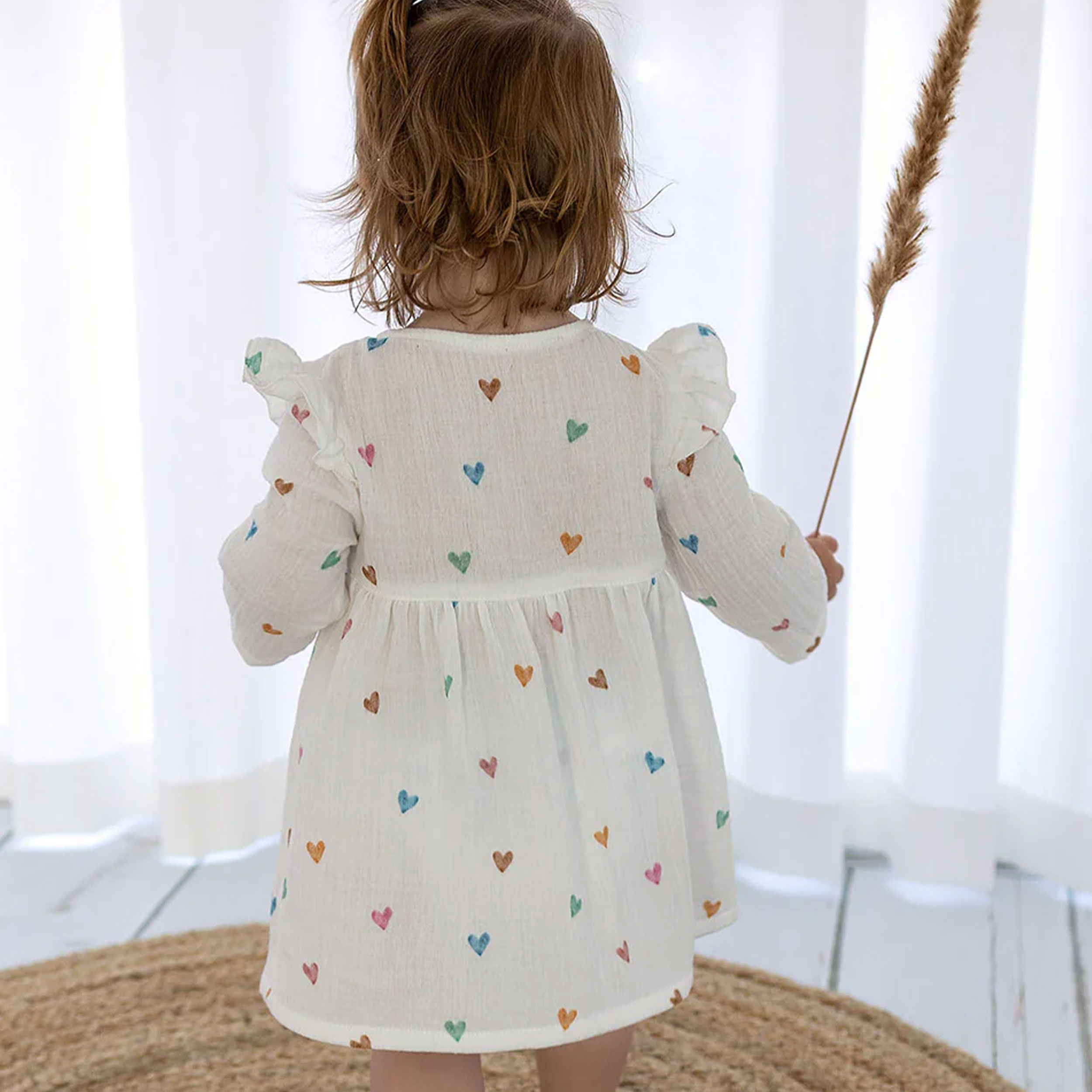 Cutout muslin cotton muslin coloured hearts 90x130 cm Image